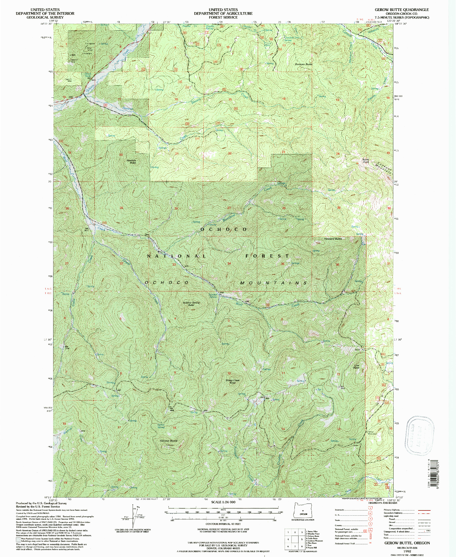 USGS 1:24000-SCALE QUADRANGLE FOR GEROW BUTTE, OR 1992