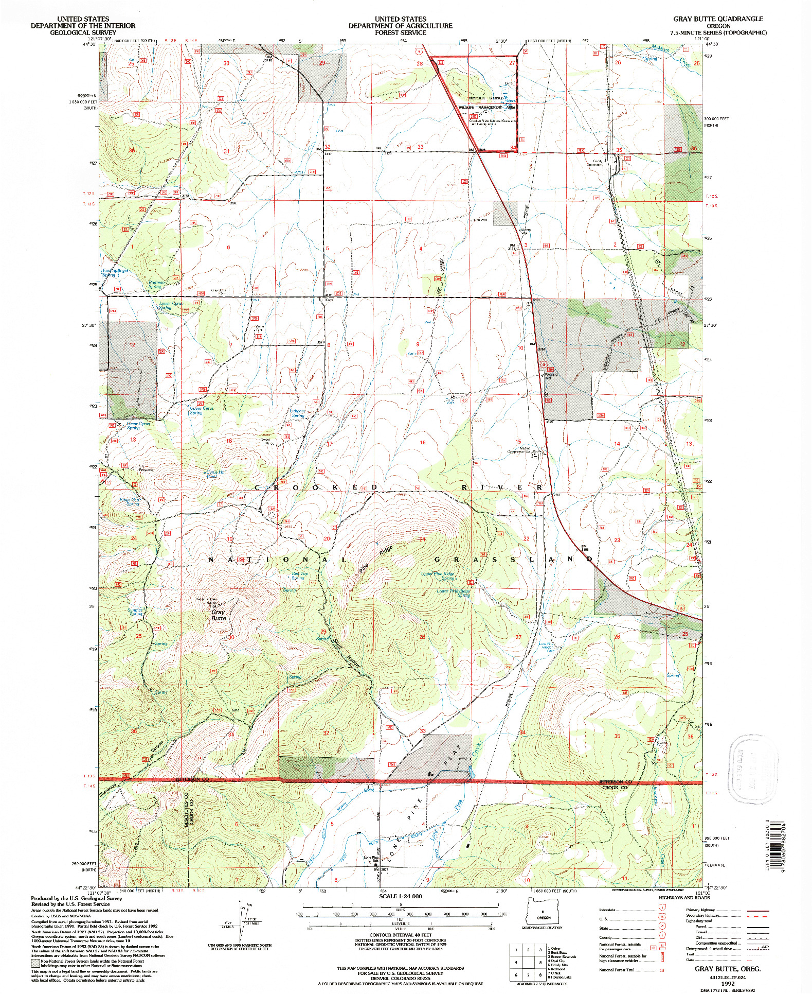 USGS 1:24000-SCALE QUADRANGLE FOR GRAY BUTTE, OR 1992