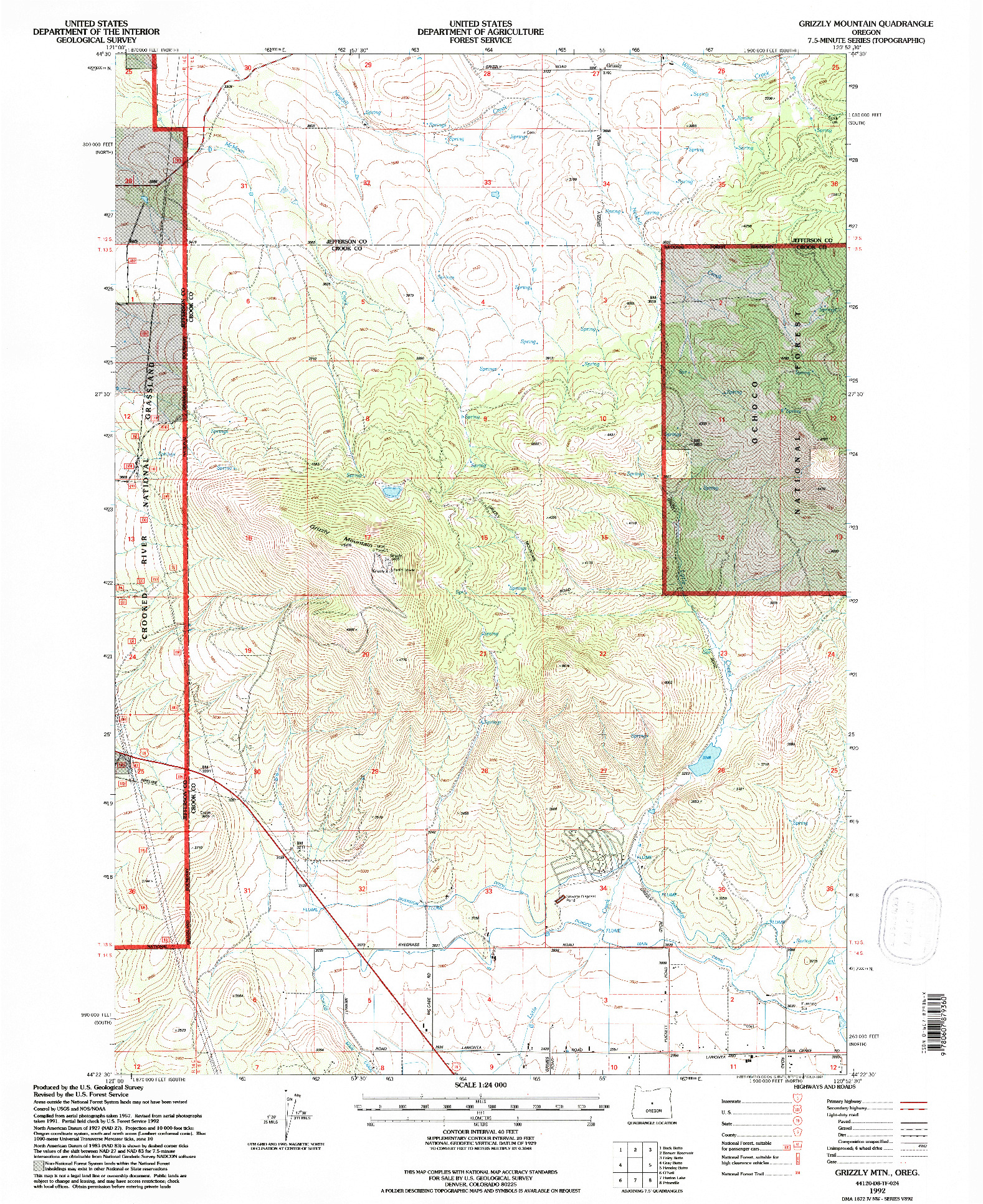 USGS 1:24000-SCALE QUADRANGLE FOR GRIZZLY MTN, OR 1992