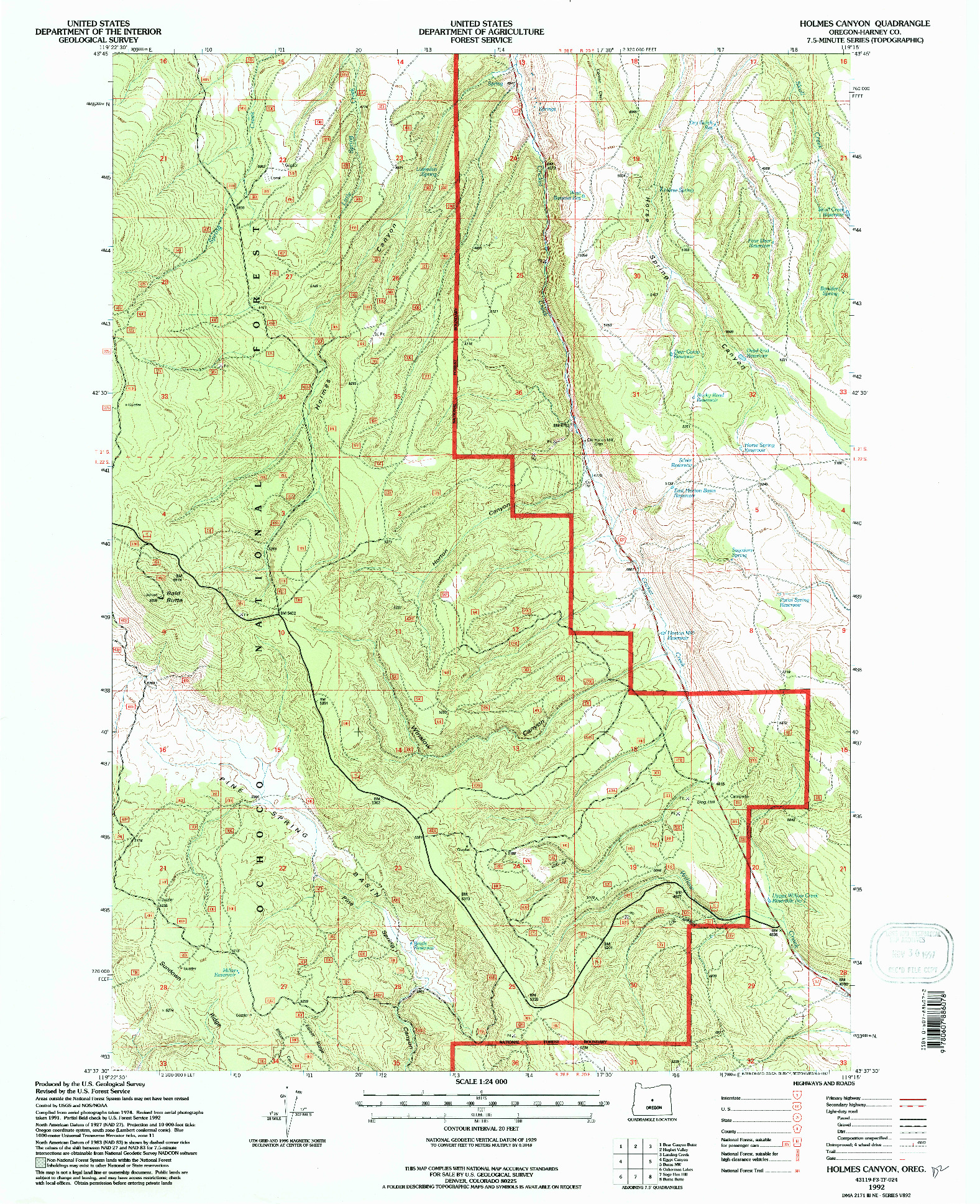 USGS 1:24000-SCALE QUADRANGLE FOR HOLMES CANYON, OR 1992
