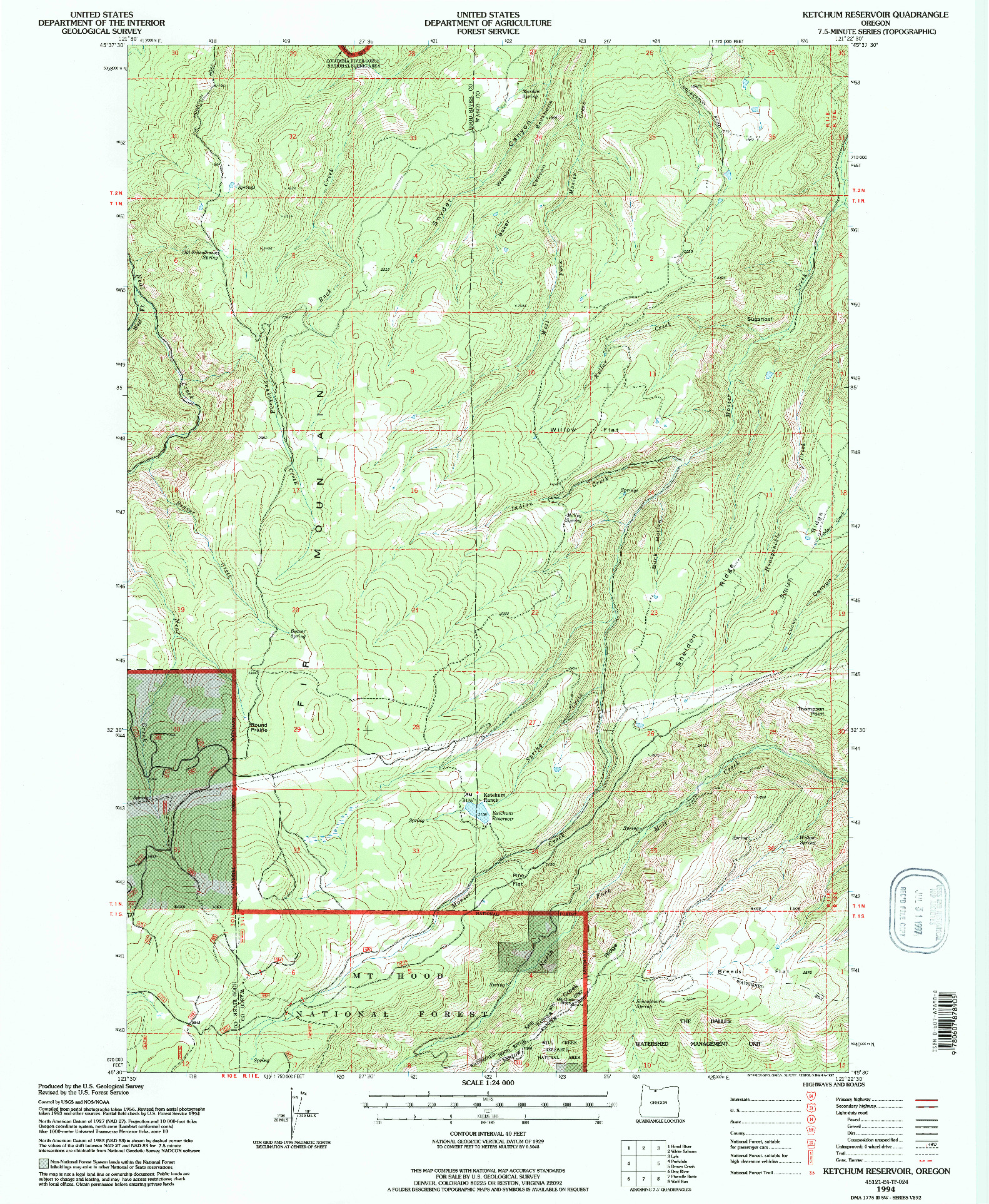 USGS 1:24000-SCALE QUADRANGLE FOR KETCHUM RESERVOIR, OR 1994