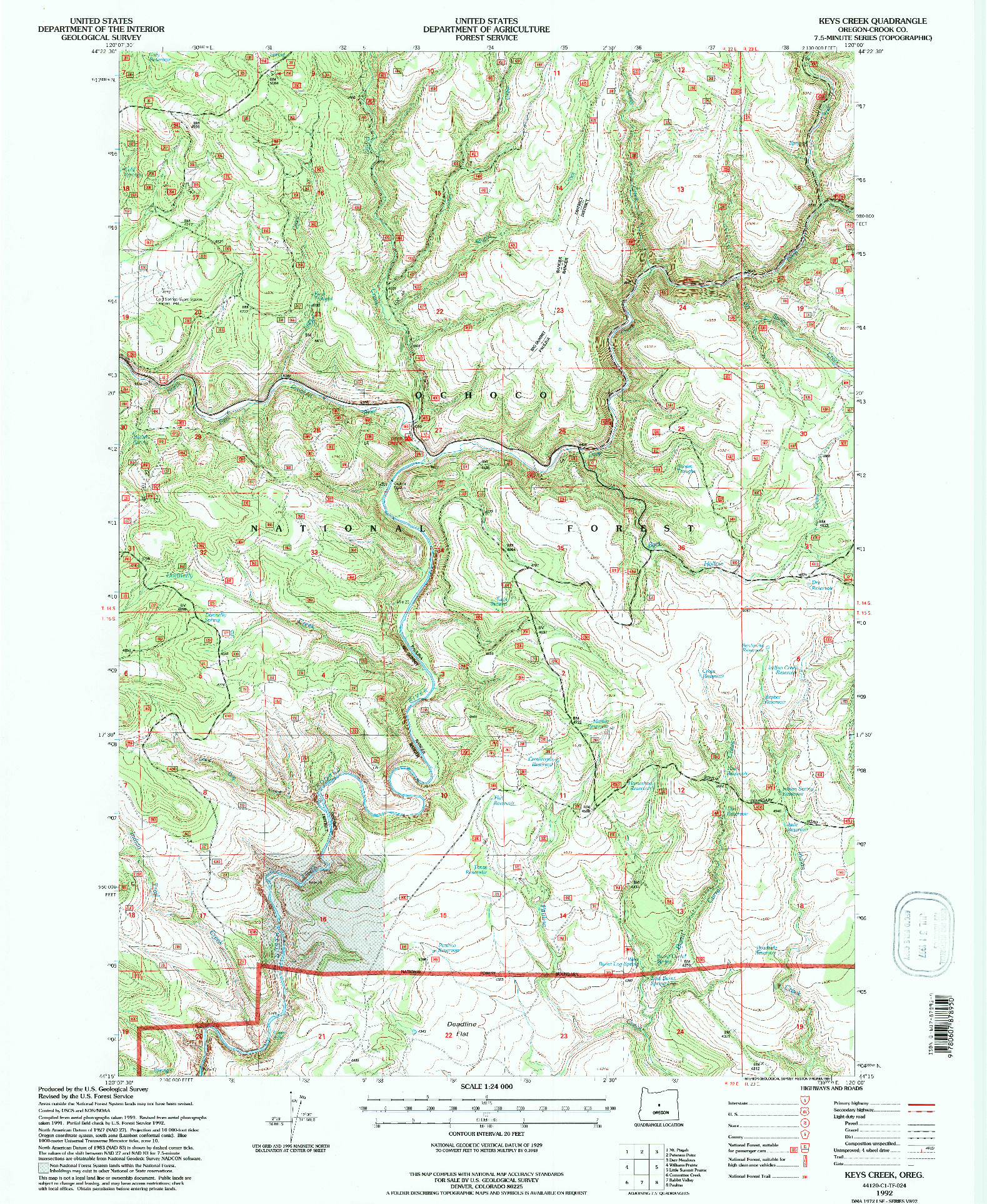 USGS 1:24000-SCALE QUADRANGLE FOR KEYS CREEK, OR 1992