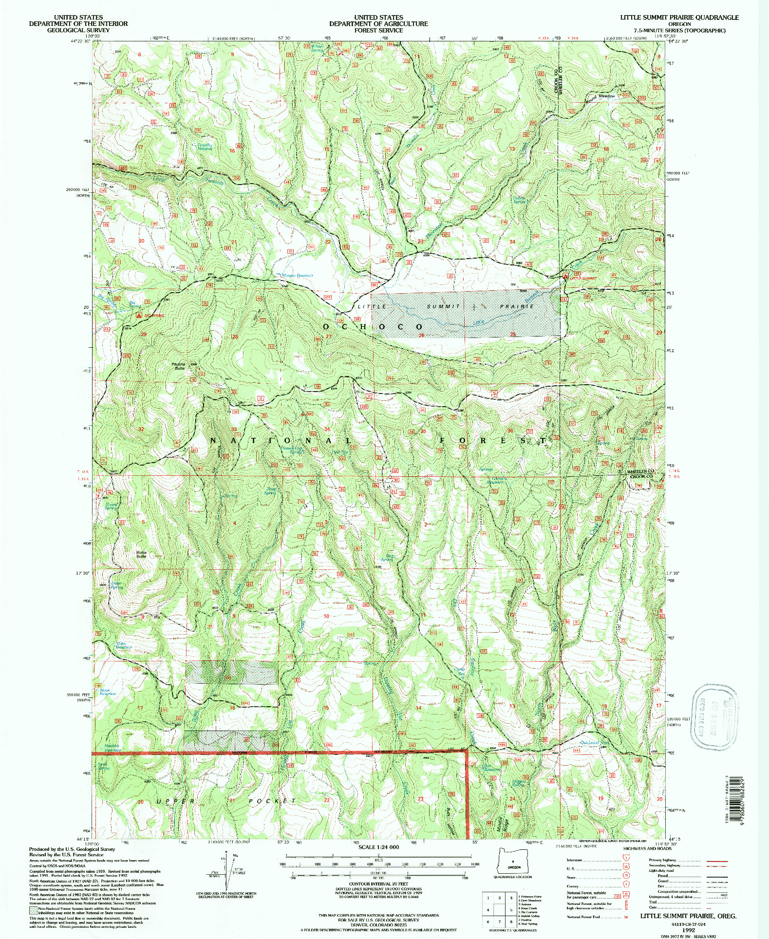 USGS 1:24000-SCALE QUADRANGLE FOR LITTLE SUMMIT PRAIRIE, OR 1992