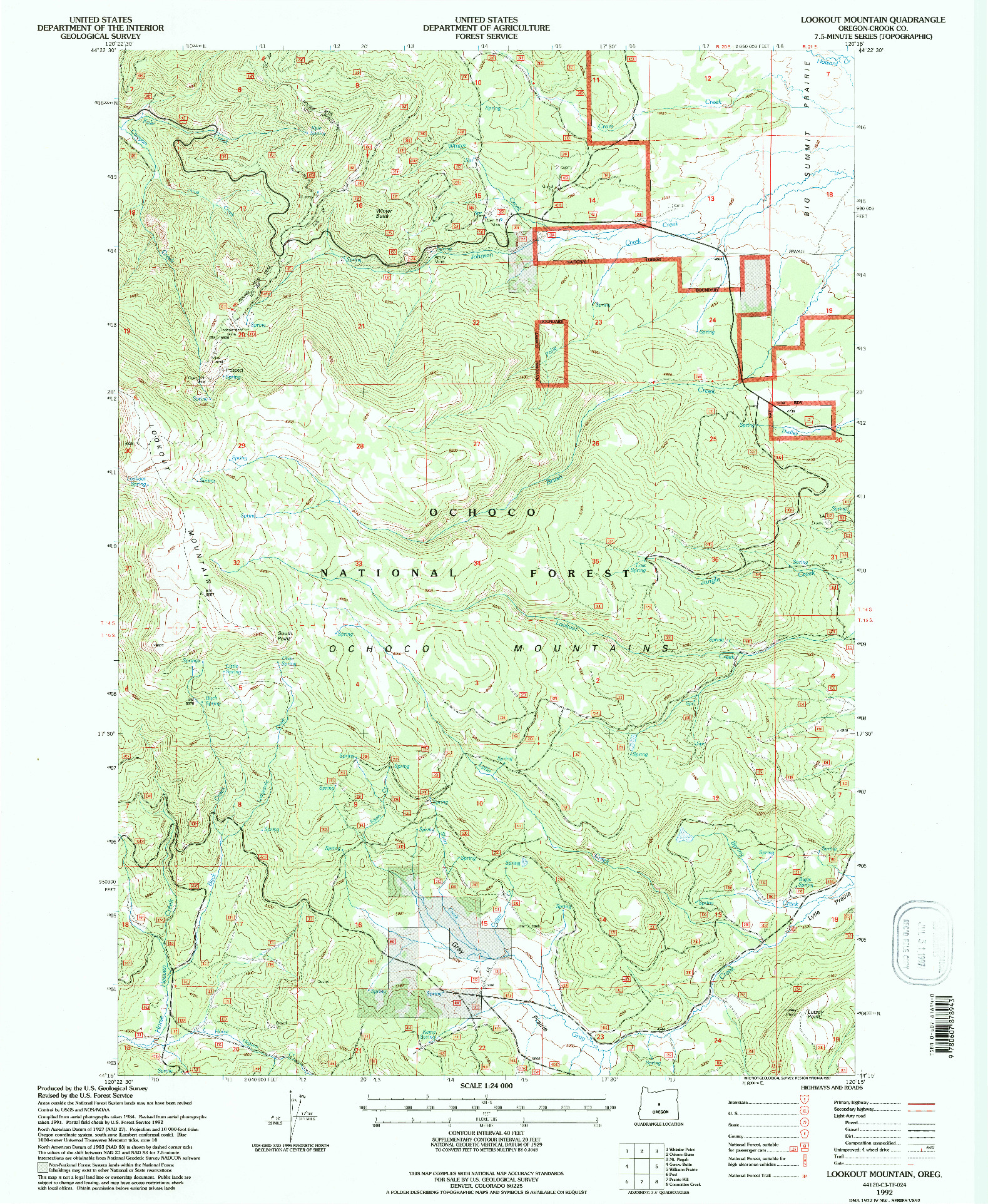 USGS 1:24000-SCALE QUADRANGLE FOR LOOKOUT MOUNTAIN, OR 1992