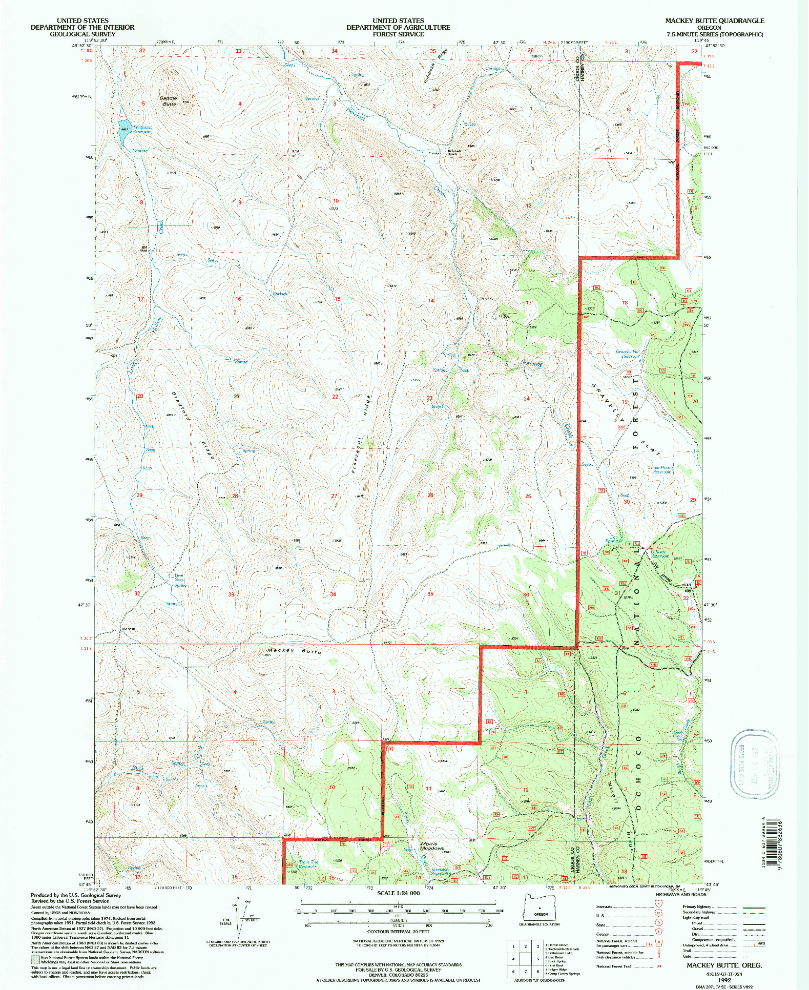 USGS 1:24000-SCALE QUADRANGLE FOR MACKEY BUTTE, OR 1992