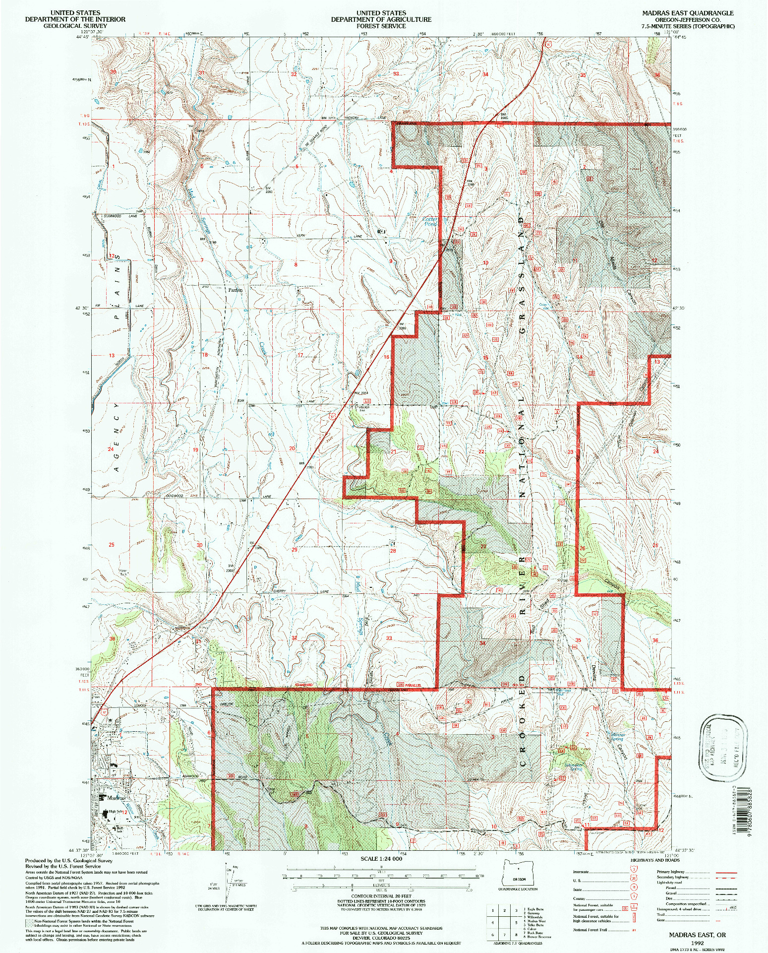 USGS 1:24000-SCALE QUADRANGLE FOR MADRAS EAST, OR 1992