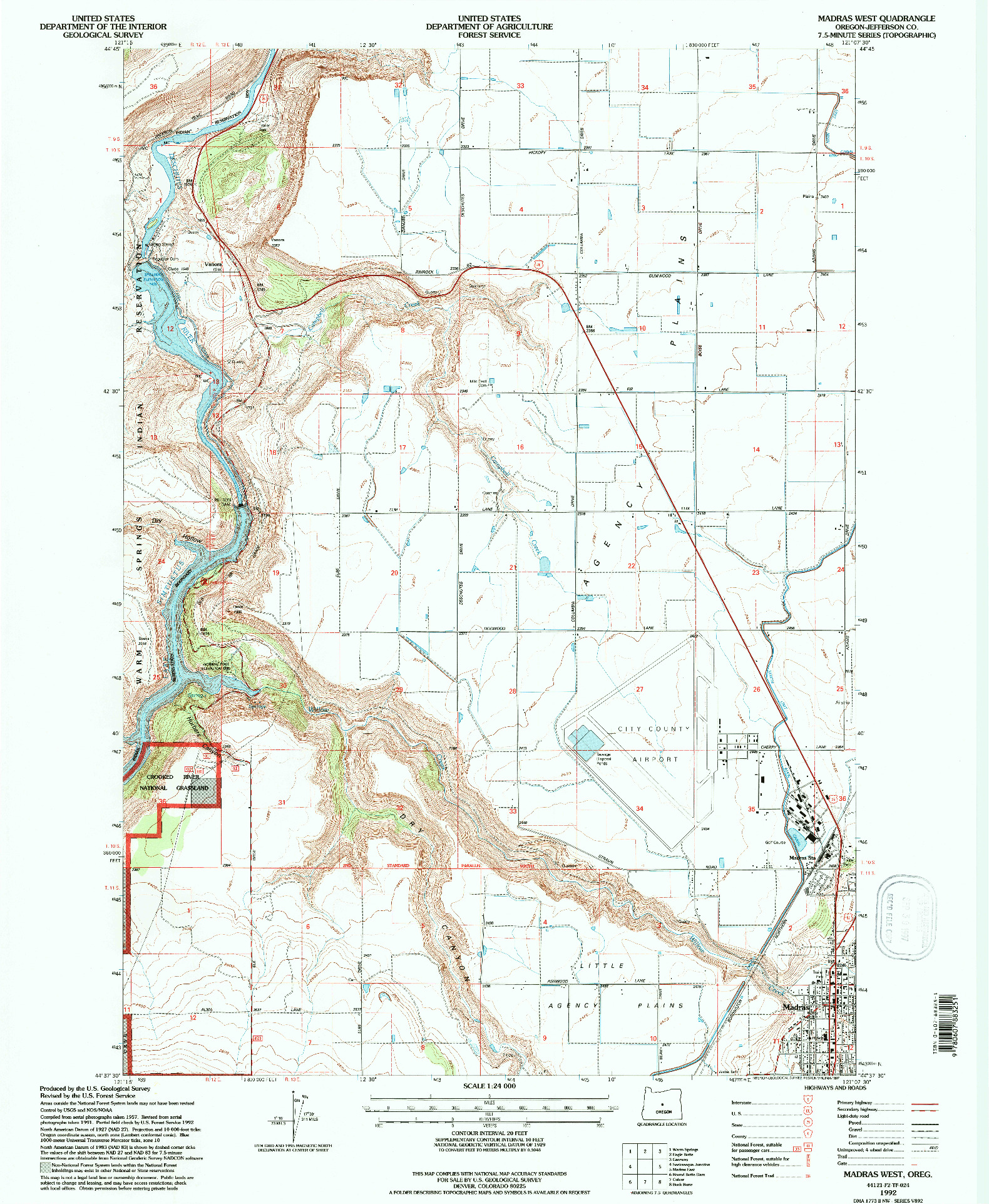 USGS 1:24000-SCALE QUADRANGLE FOR MADRAS WEST, OR 1992