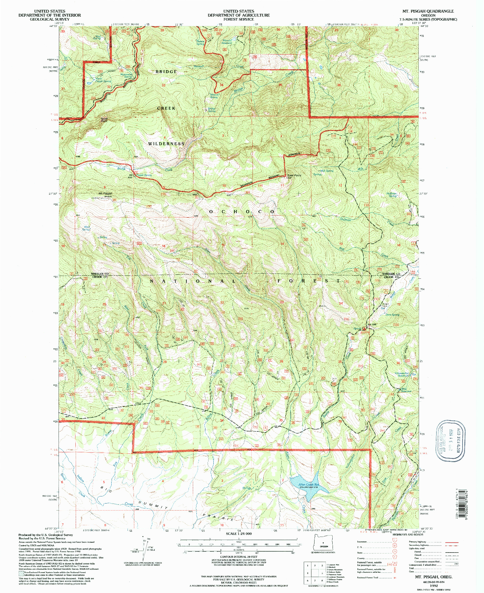 USGS 1:24000-SCALE QUADRANGLE FOR MT. PISGAH, OR 1992