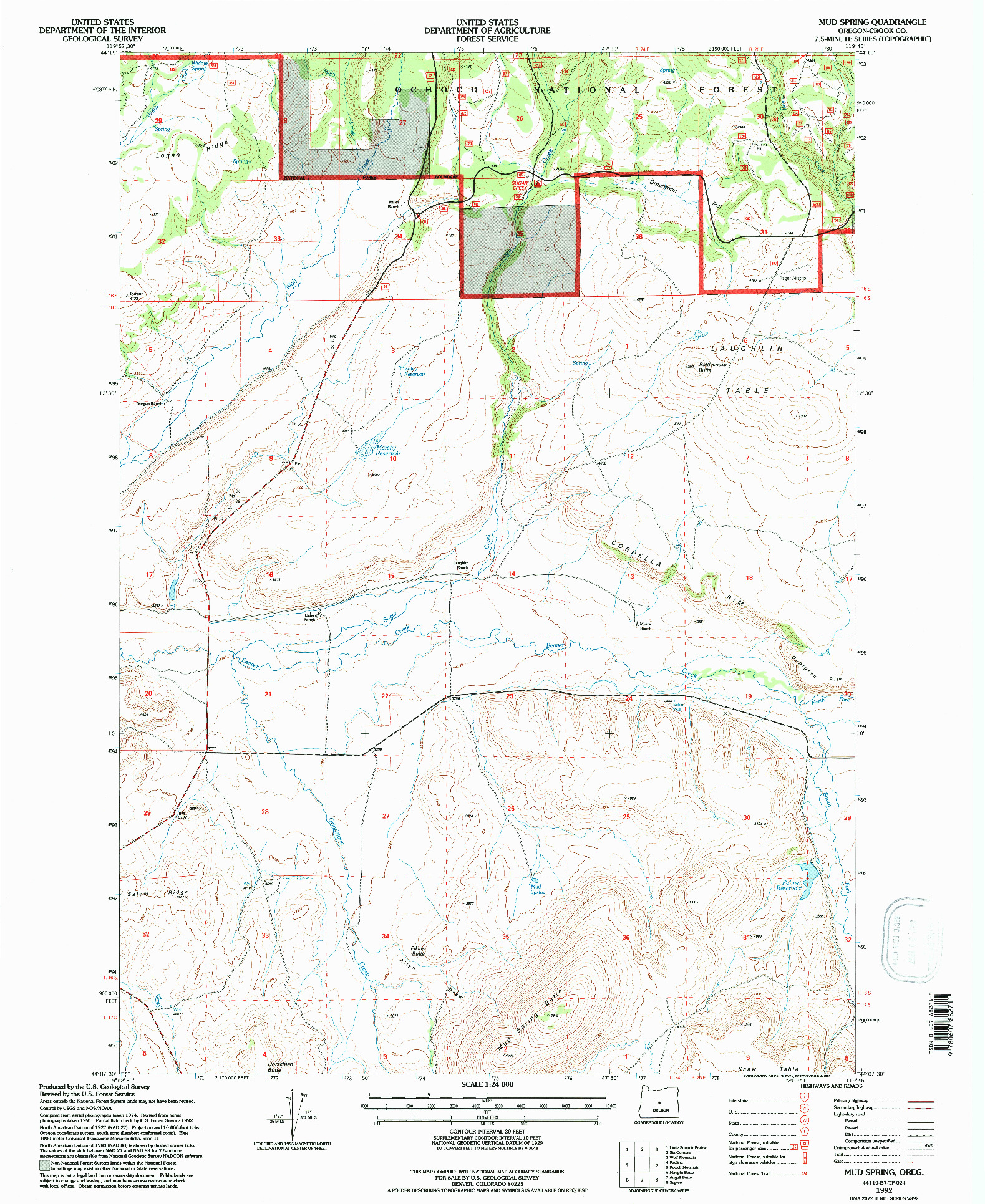 USGS 1:24000-SCALE QUADRANGLE FOR MUD SPRING, OR 1992