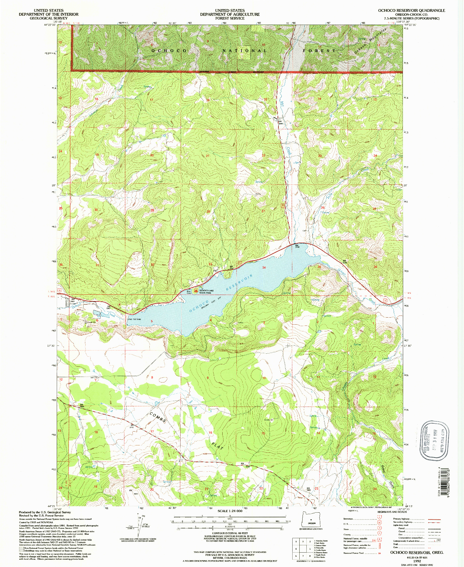 USGS 1:24000-SCALE QUADRANGLE FOR OCHOCO RESERVOIR, OR 1992