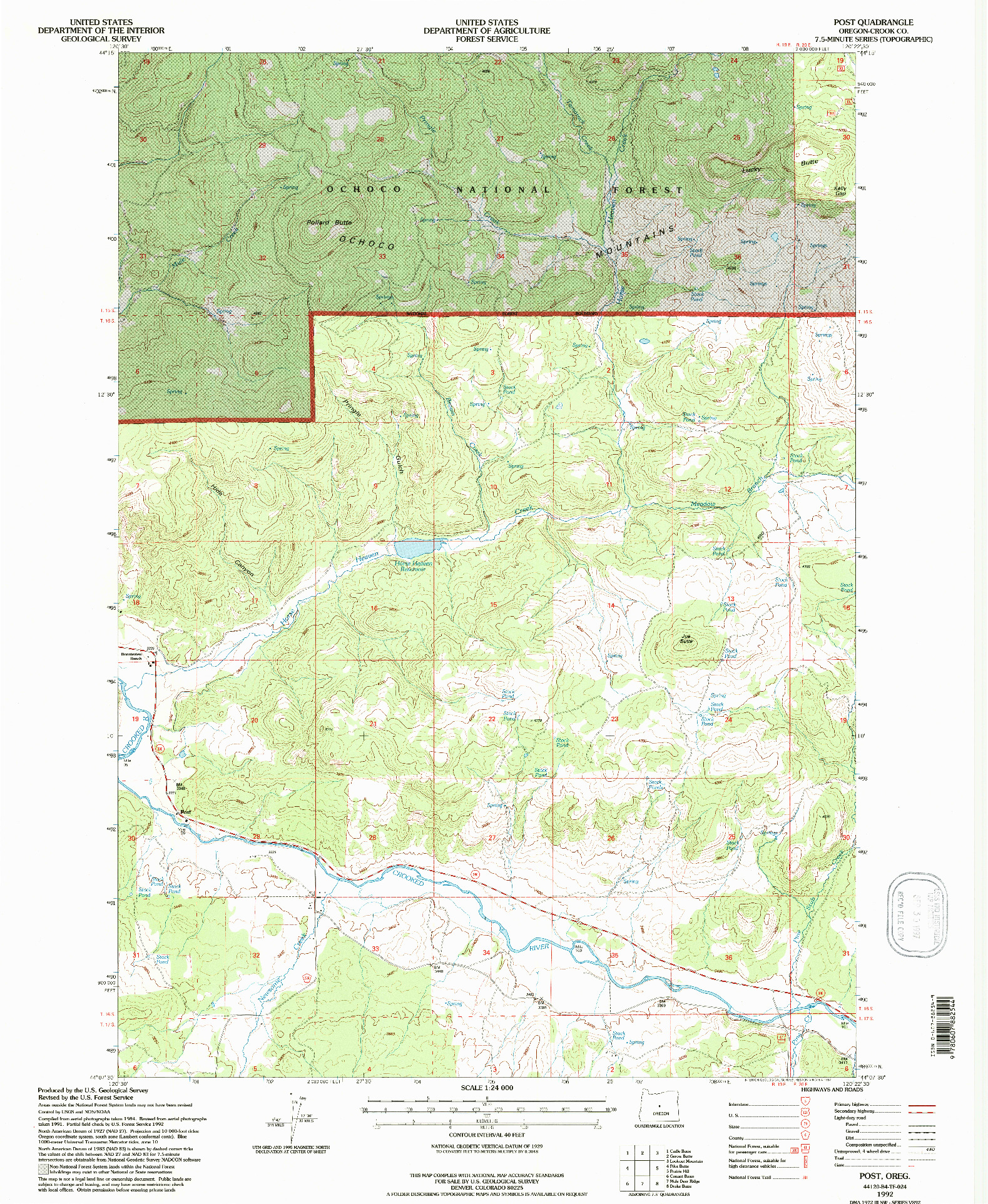 USGS 1:24000-SCALE QUADRANGLE FOR POST, OR 1992