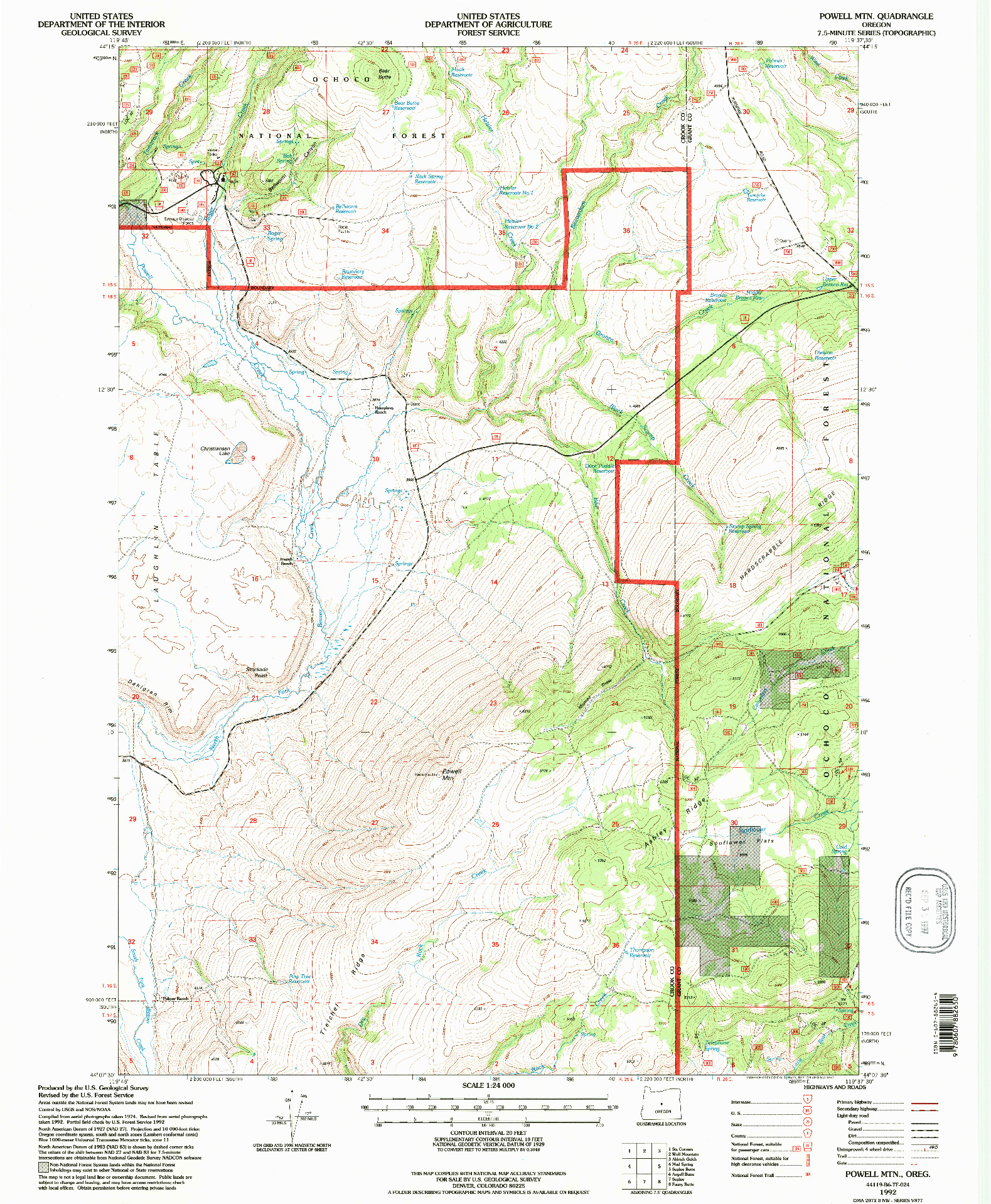USGS 1:24000-SCALE QUADRANGLE FOR POWELL MTN, OR 1992