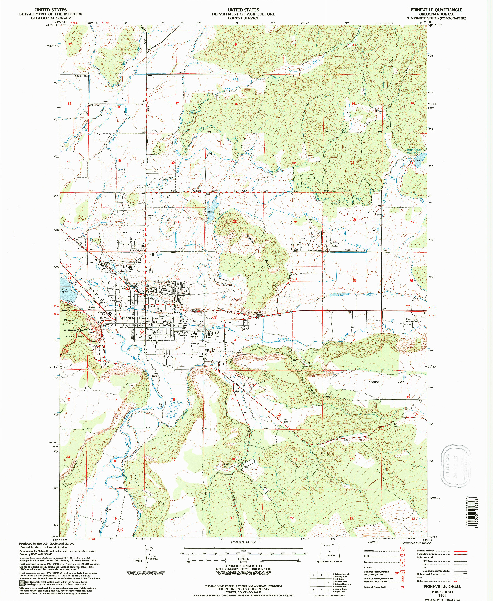 USGS 1:24000-SCALE QUADRANGLE FOR PRINEVILLE, OR 1992