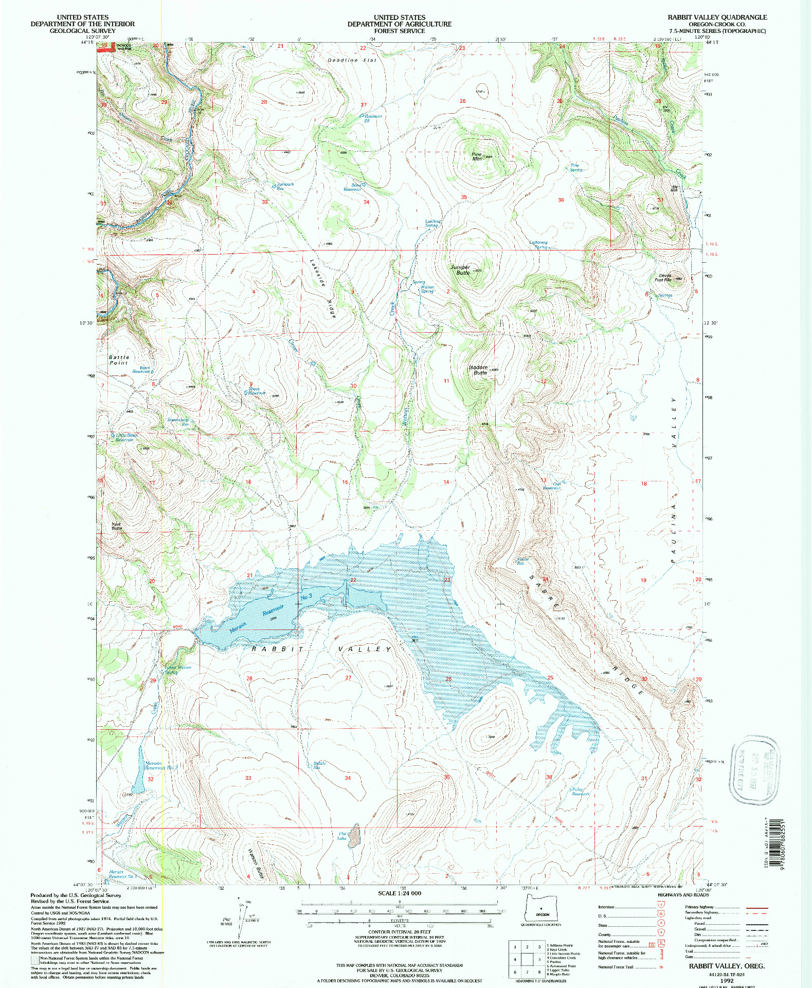 USGS 1:24000-SCALE QUADRANGLE FOR RABBIT VALLEY, OR 1992