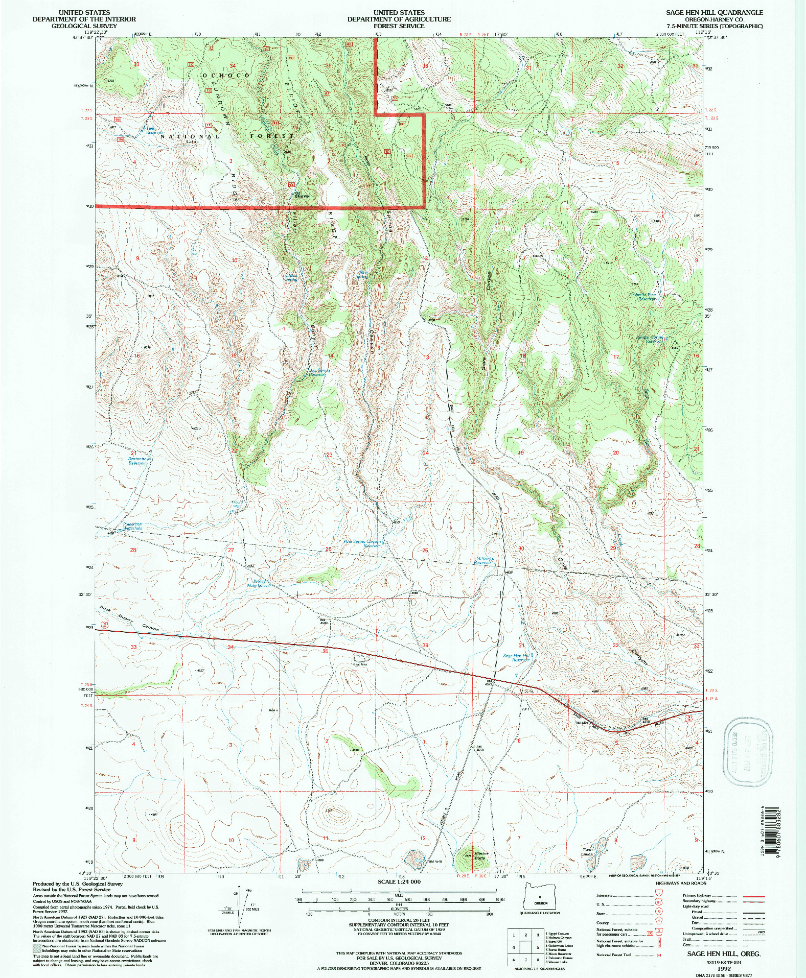 USGS 1:24000-SCALE QUADRANGLE FOR SAGE HEN HILL, OR 1992