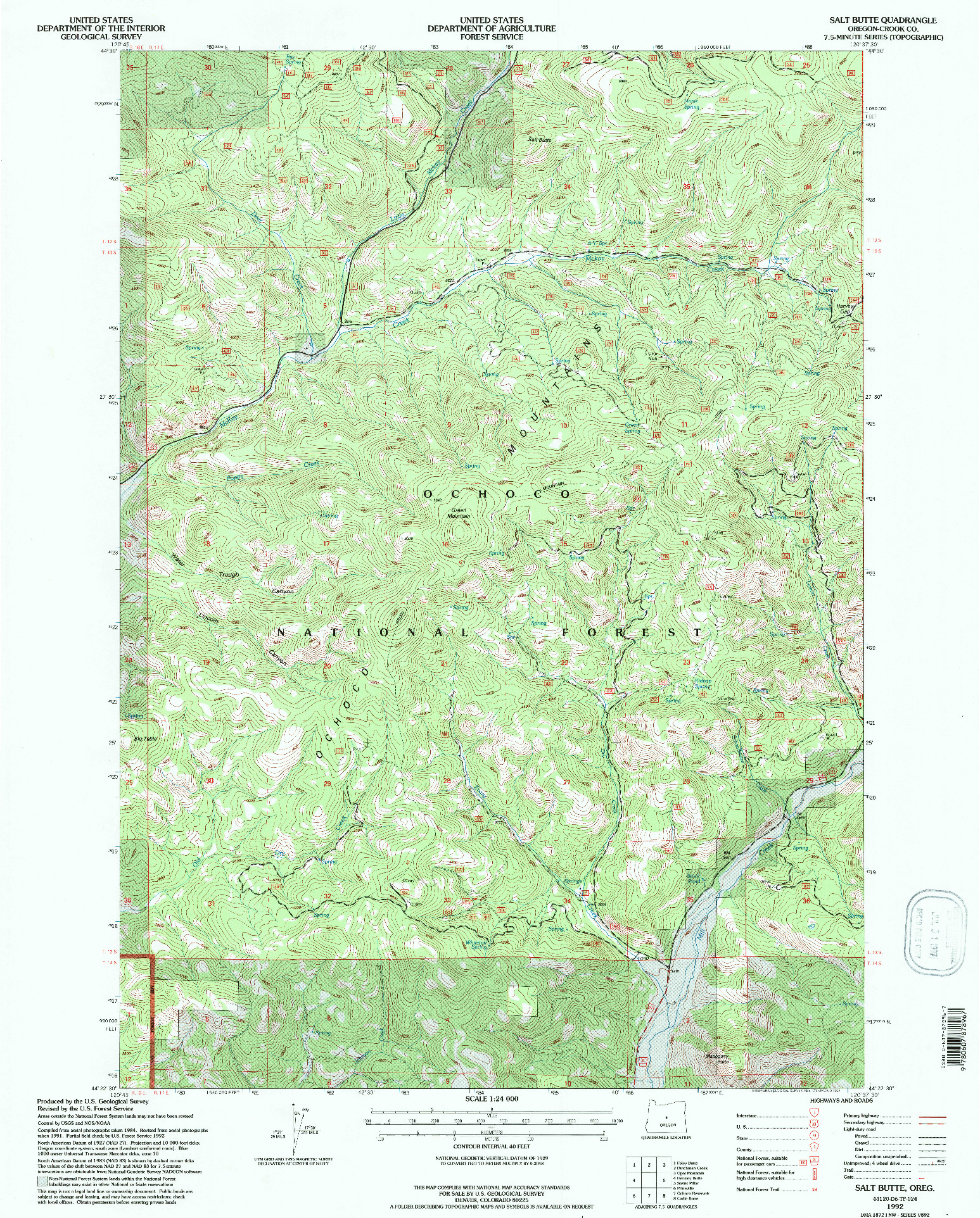 USGS 1:24000-SCALE QUADRANGLE FOR SALT BUTTE, OR 1992