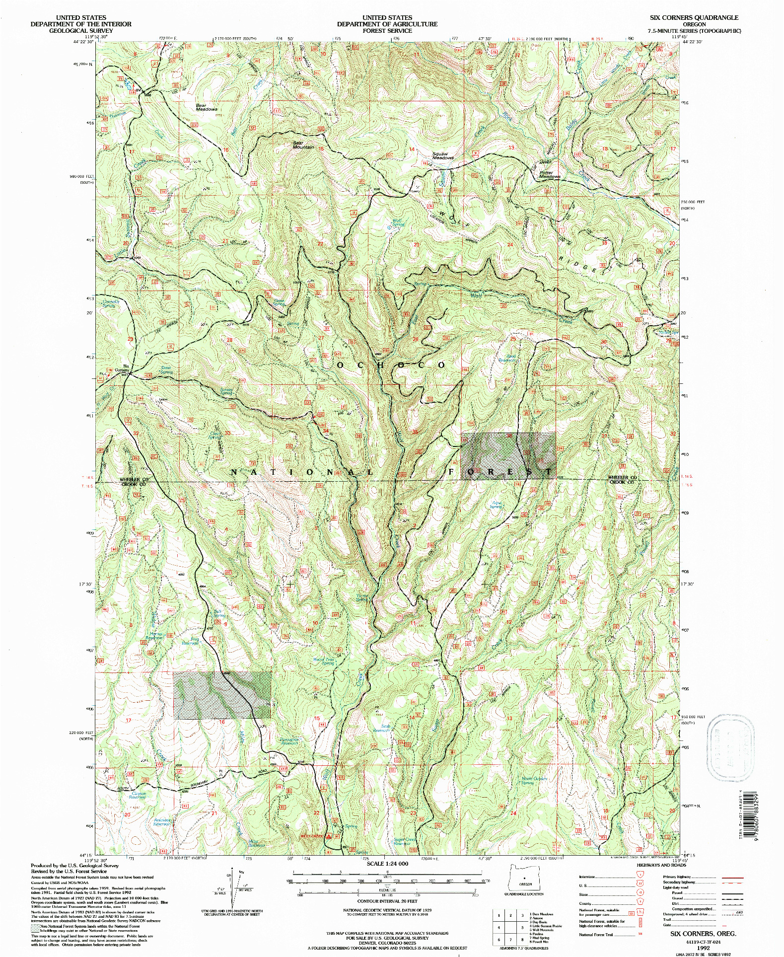 USGS 1:24000-SCALE QUADRANGLE FOR SIX CORNERS, OR 1992