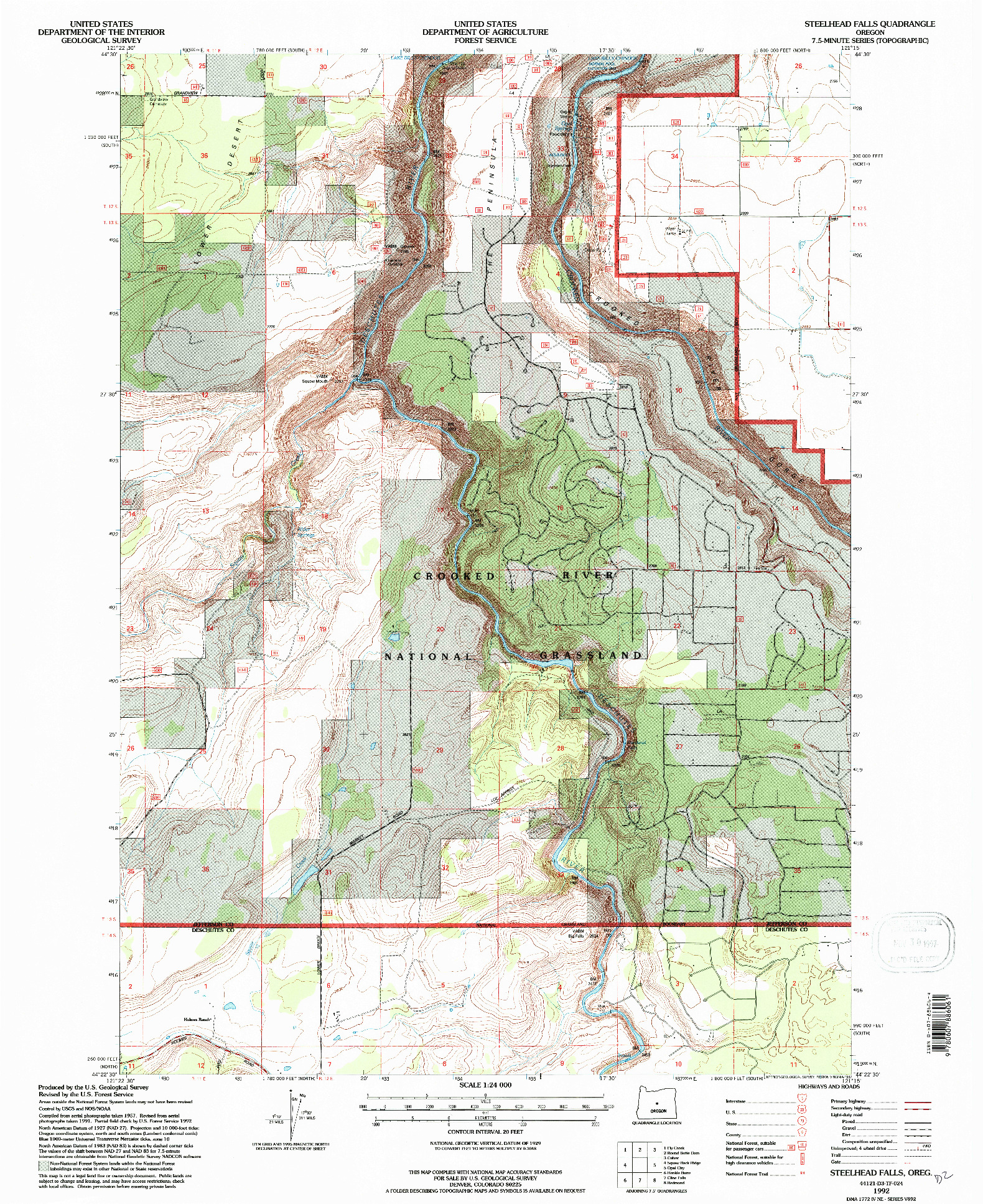 USGS 1:24000-SCALE QUADRANGLE FOR STEELHEAD FALLS, OR 1992