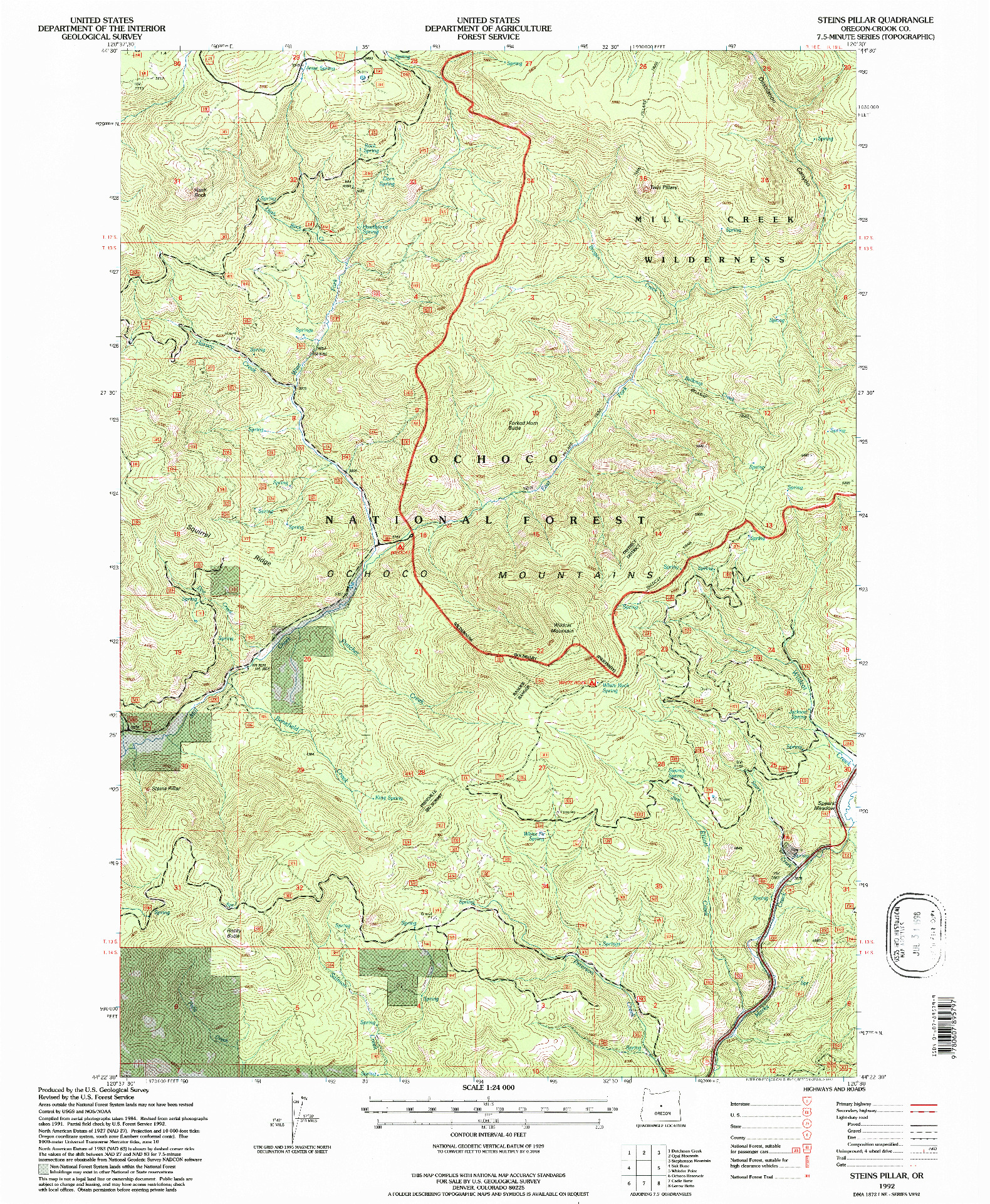 USGS 1:24000-SCALE QUADRANGLE FOR STEINS PILLAR, OR 1992