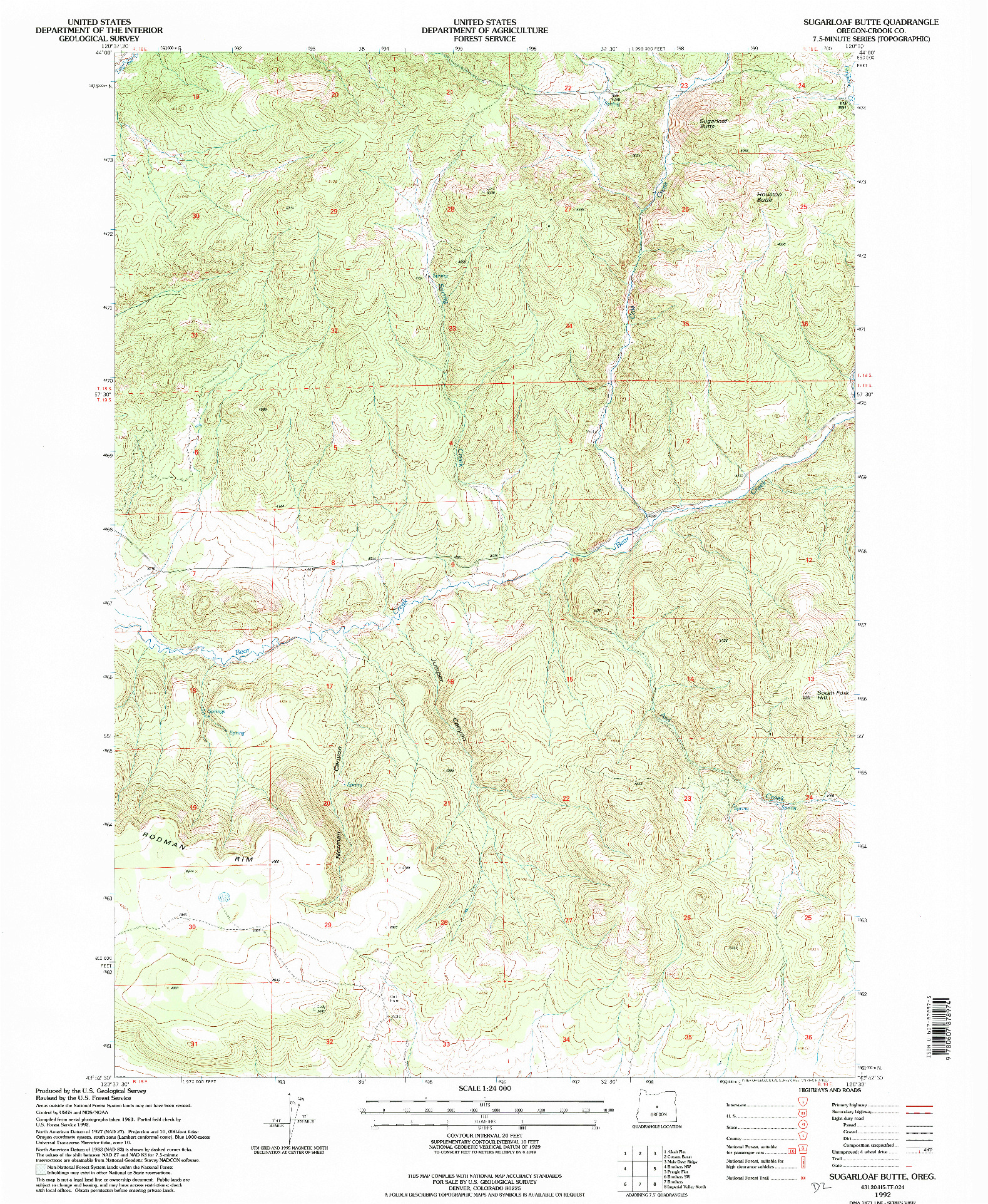 USGS 1:24000-SCALE QUADRANGLE FOR SUGARLOAF BUTTE, OR 1992