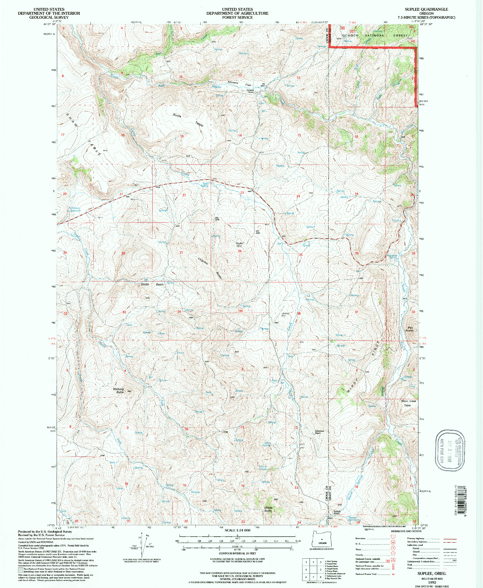 USGS 1:24000-SCALE QUADRANGLE FOR SUPLEE, OR 1992