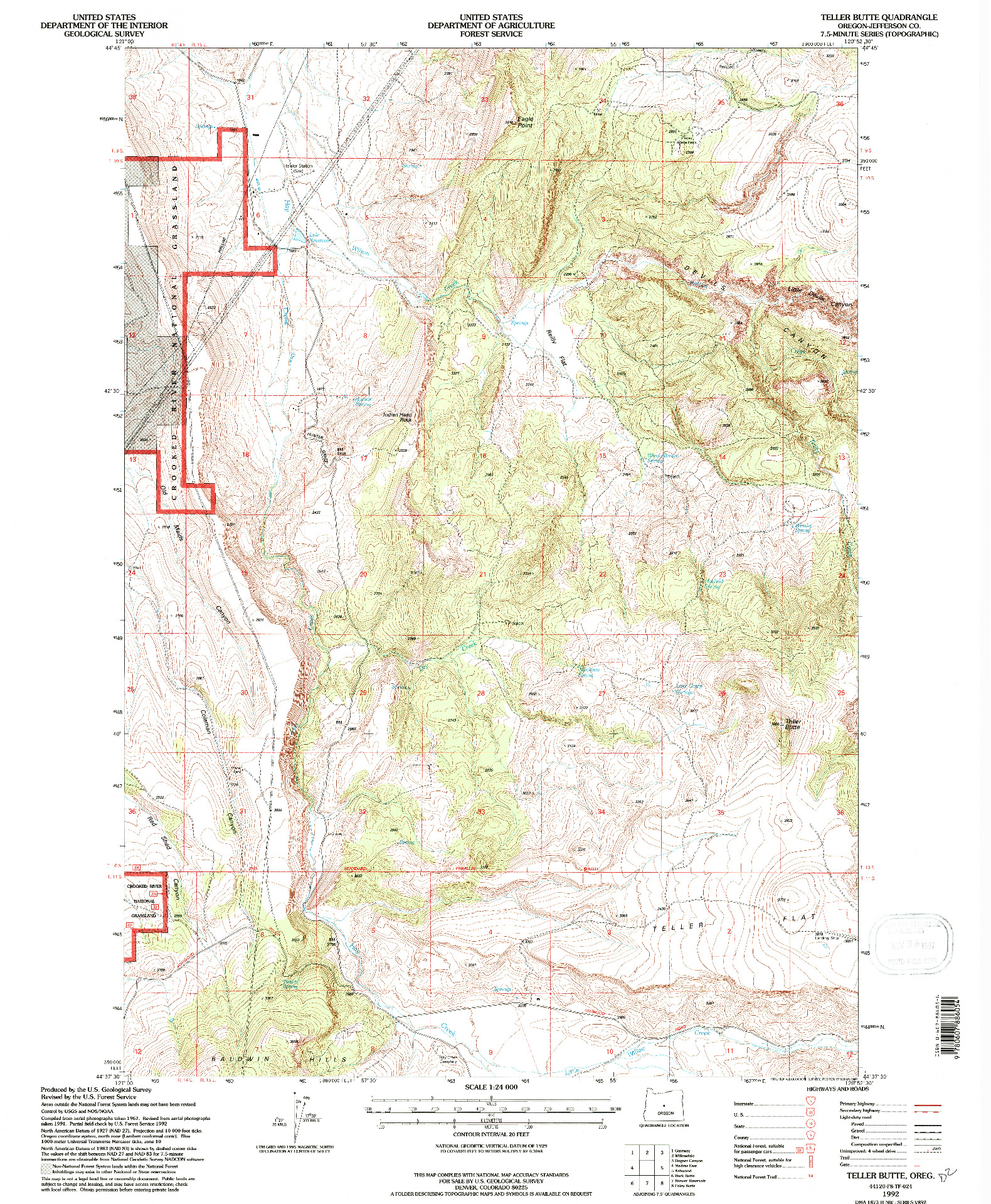 USGS 1:24000-SCALE QUADRANGLE FOR TELLER BUTTE, OR 1992