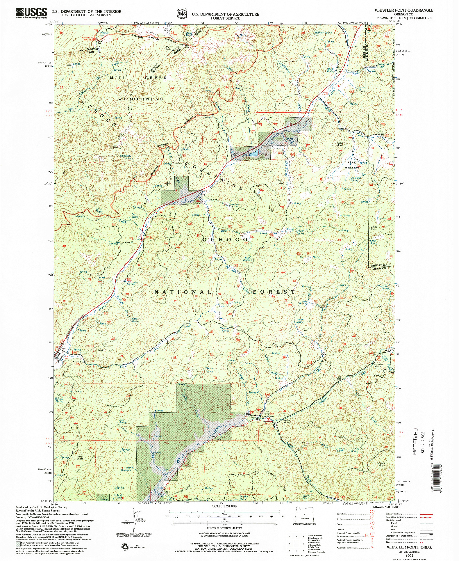 USGS 1:24000-SCALE QUADRANGLE FOR WHISTLER POINT, OR 1992