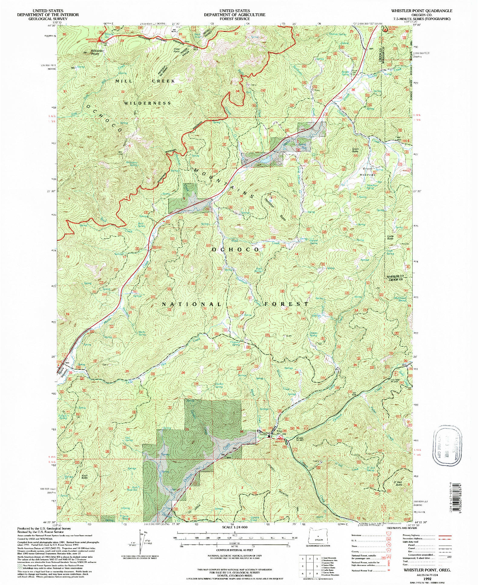 USGS 1:24000-SCALE QUADRANGLE FOR WHISTLER POINT, OR 1992