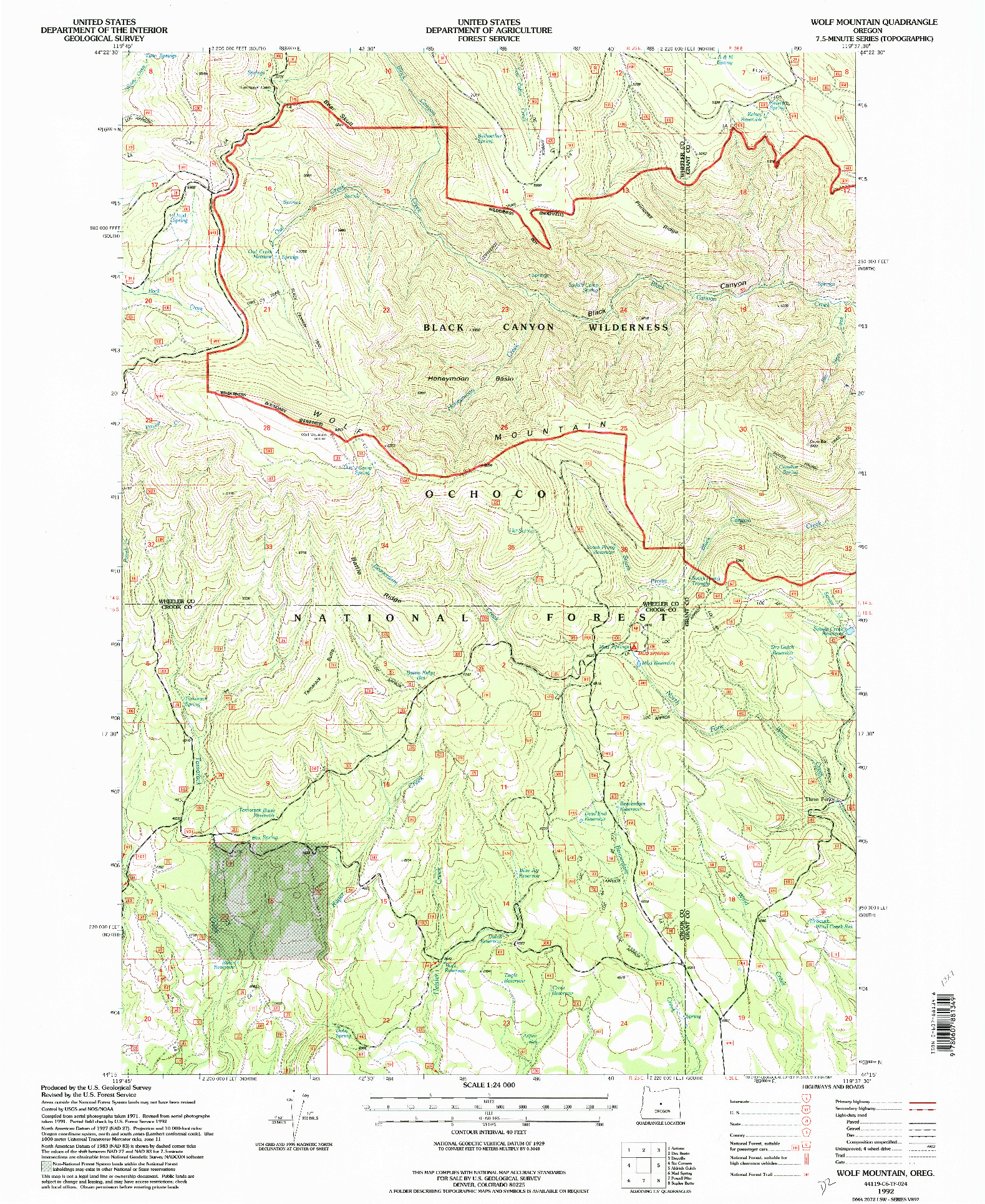 USGS 1:24000-SCALE QUADRANGLE FOR WOLF MOUNTAIN, OR 1992