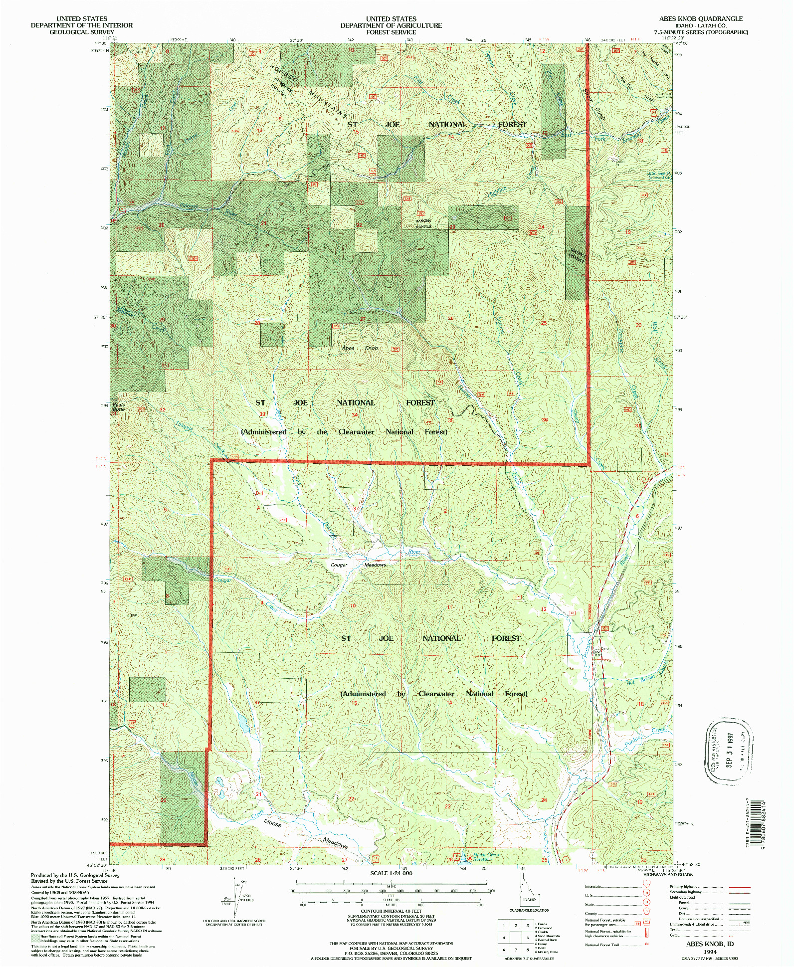 USGS 1:24000-SCALE QUADRANGLE FOR ABES KNOB, ID 1994