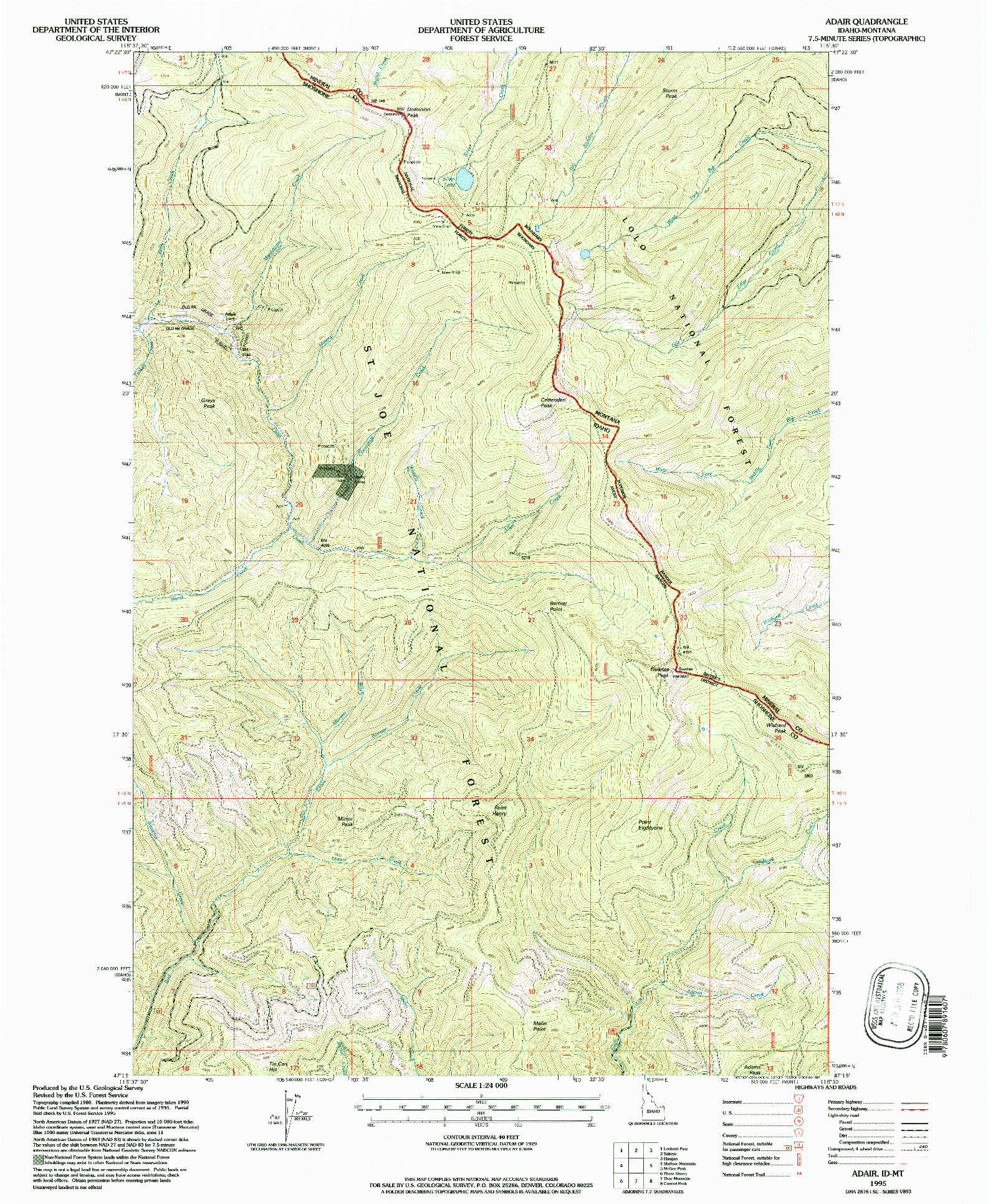 USGS 1:24000-SCALE QUADRANGLE FOR ADAIR, ID 1995