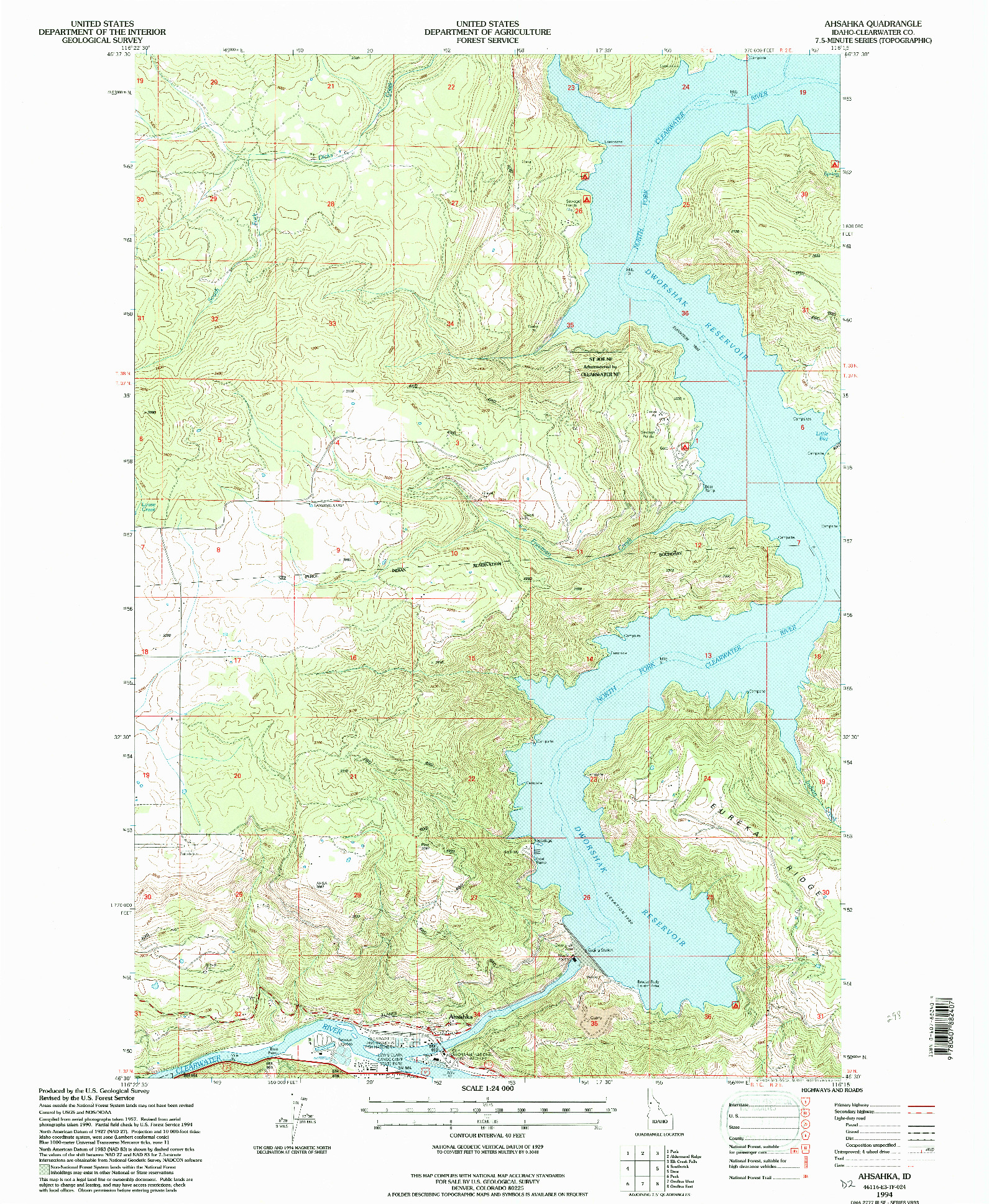 USGS 1:24000-SCALE QUADRANGLE FOR AHSAHKA, ID 1994
