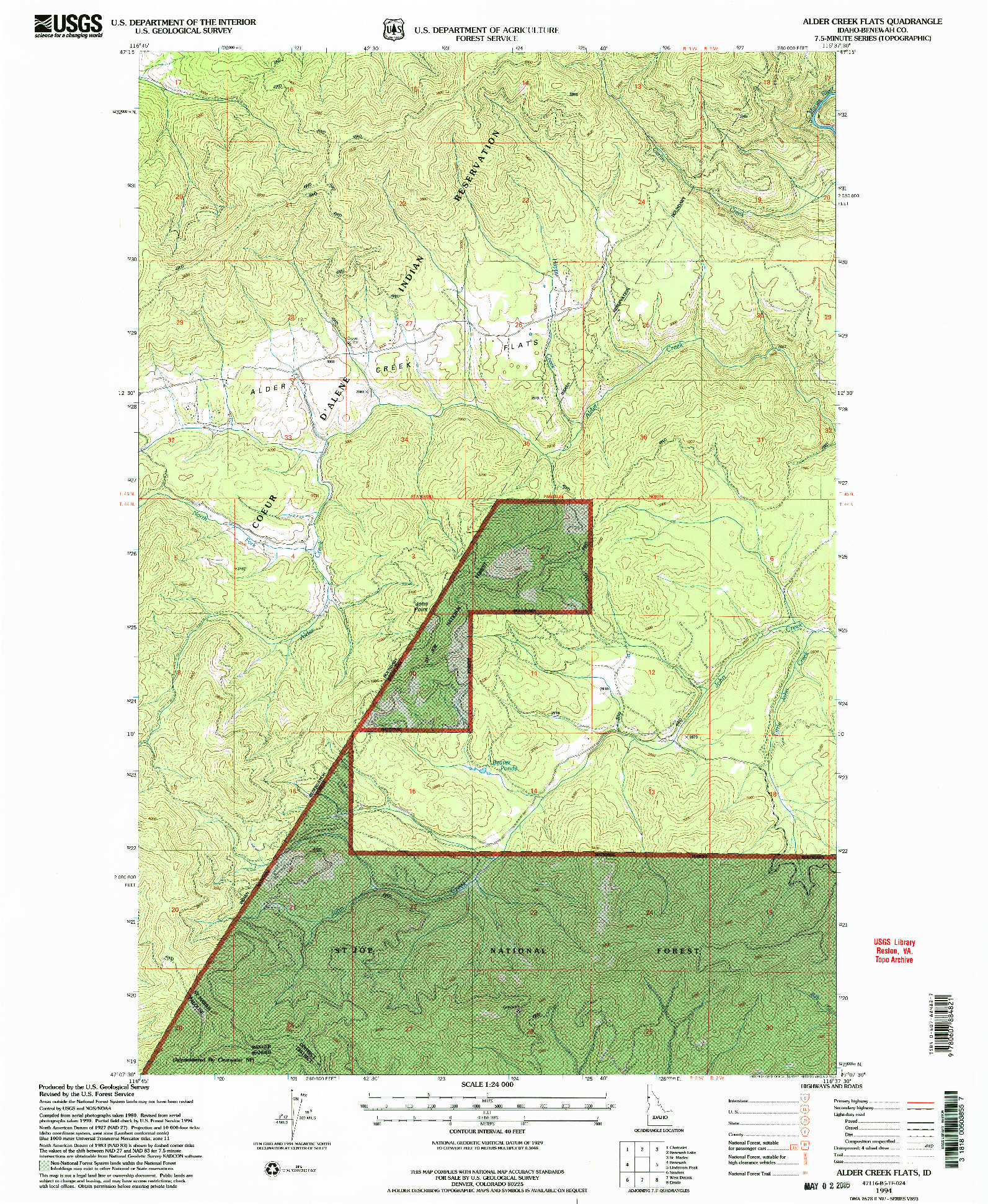 USGS 1:24000-SCALE QUADRANGLE FOR ALDER CREEK FLATS, ID 1994