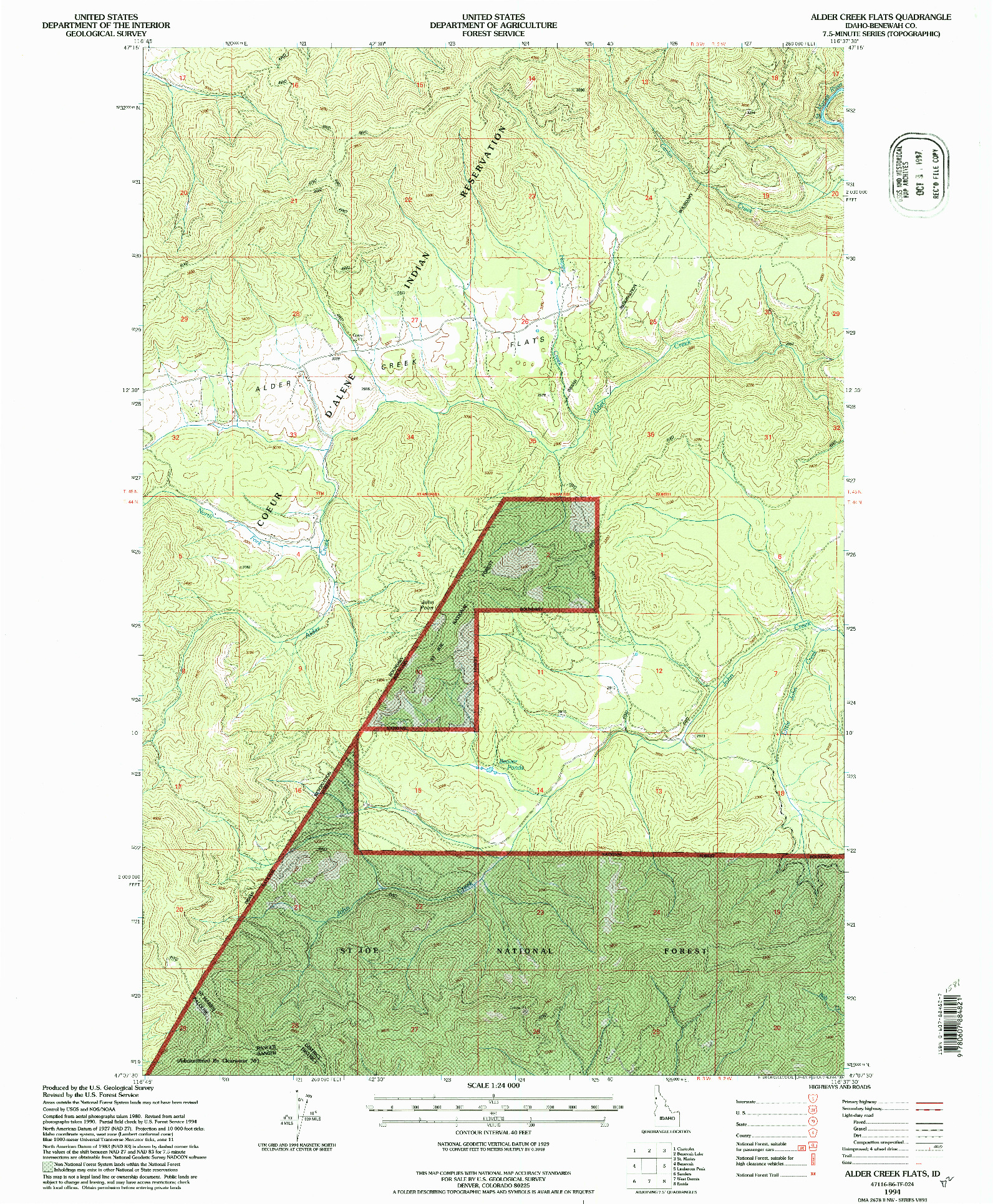 USGS 1:24000-SCALE QUADRANGLE FOR ALDER CREEK FLATS, ID 1994