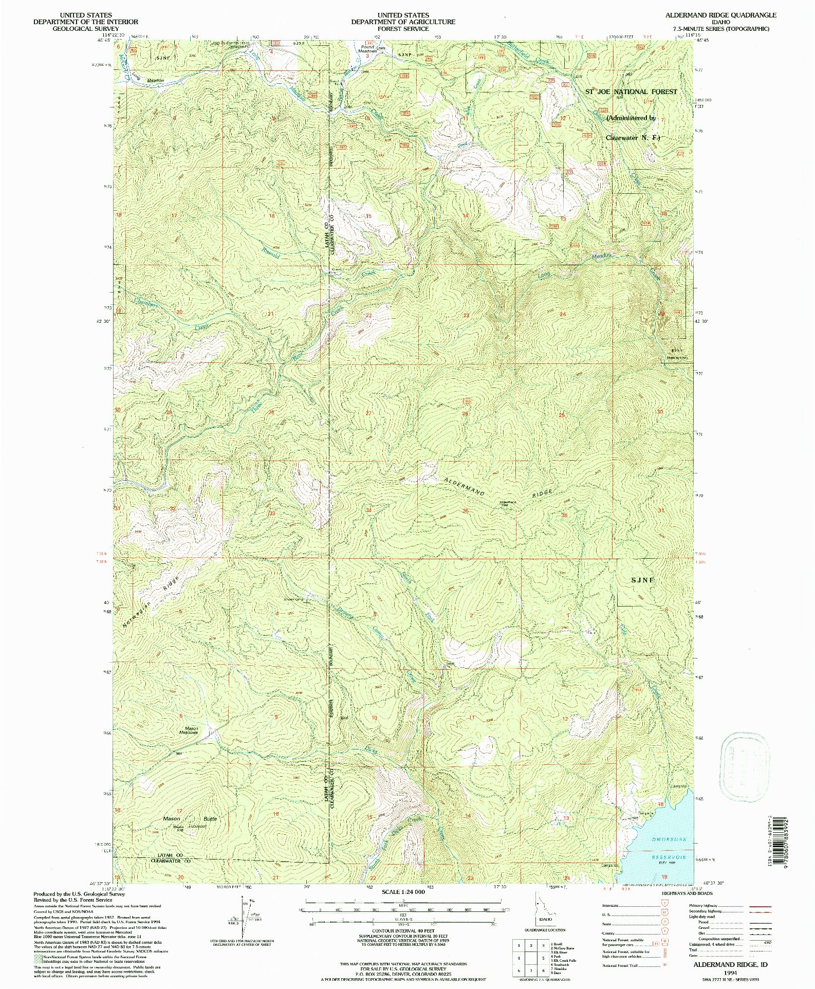 USGS 1:24000-SCALE QUADRANGLE FOR ALDERMAND RIDGE, ID 1994