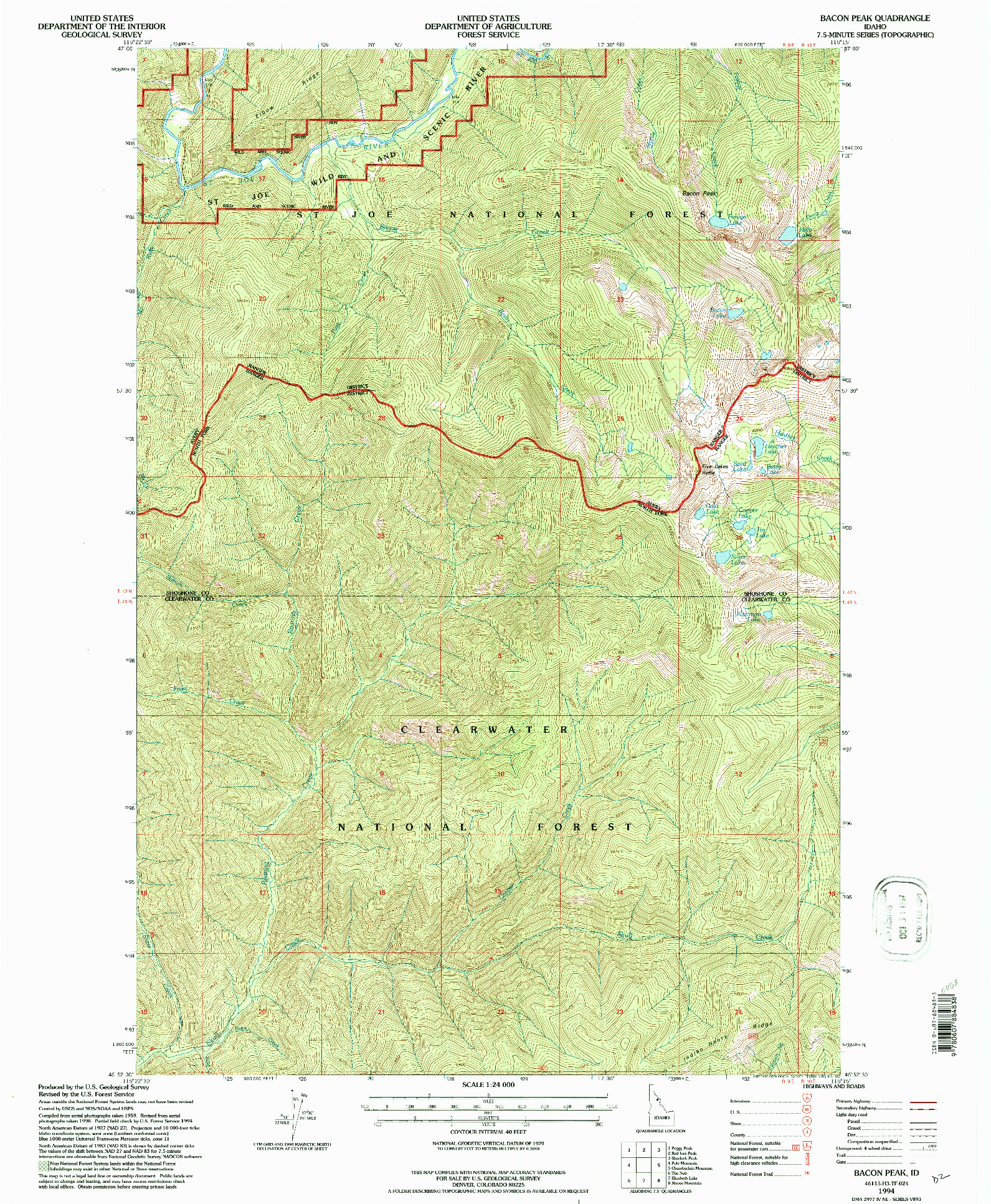 USGS 1:24000-SCALE QUADRANGLE FOR BACON PEAK, ID 1994