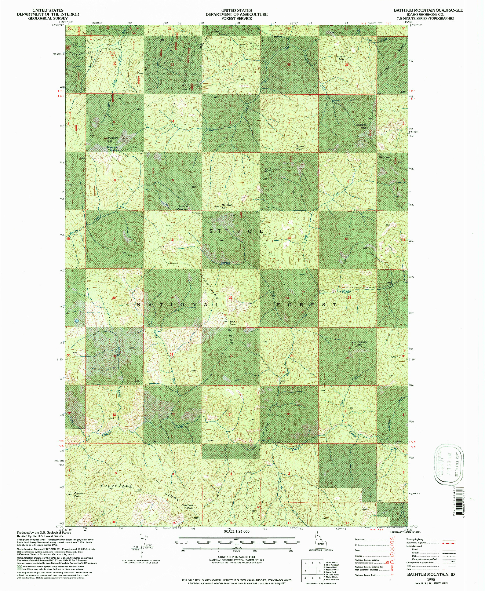 USGS 1:24000-SCALE QUADRANGLE FOR BATHTUB MOUNTAIN, ID 1995