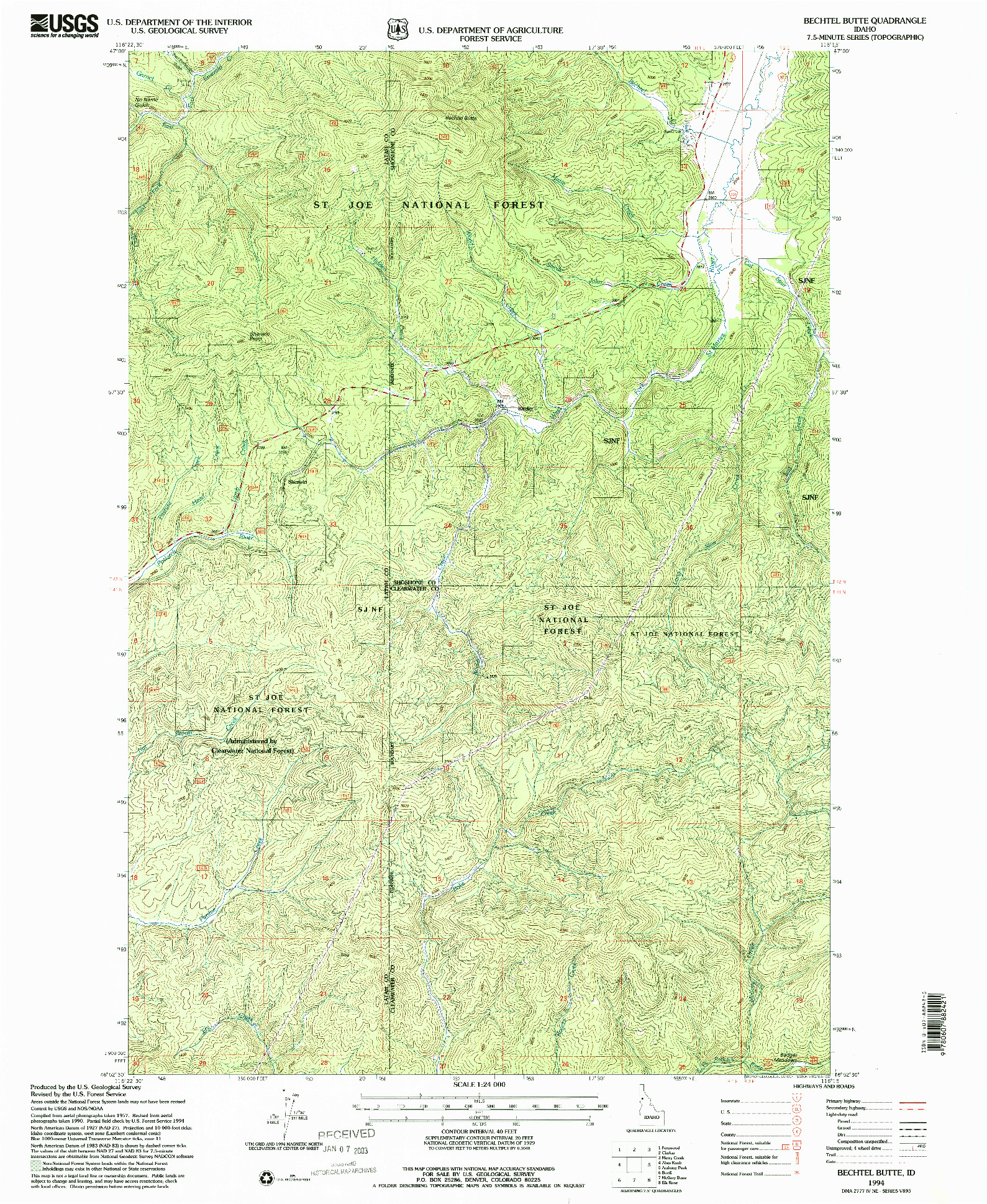 USGS 1:24000-SCALE QUADRANGLE FOR BECHTEL BUTTE, ID 1994