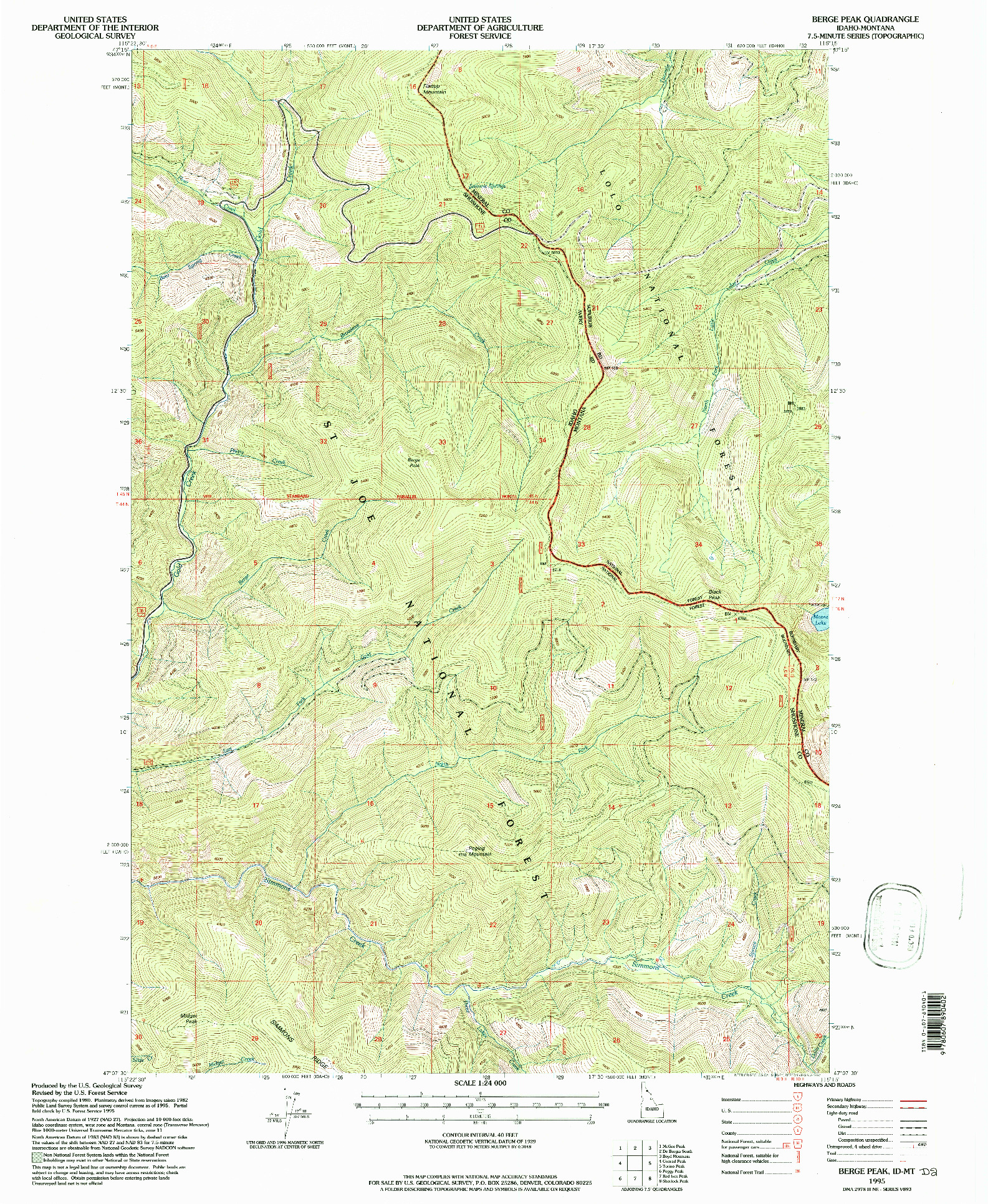 USGS 1:24000-SCALE QUADRANGLE FOR BERGE PEAK, ID 1995