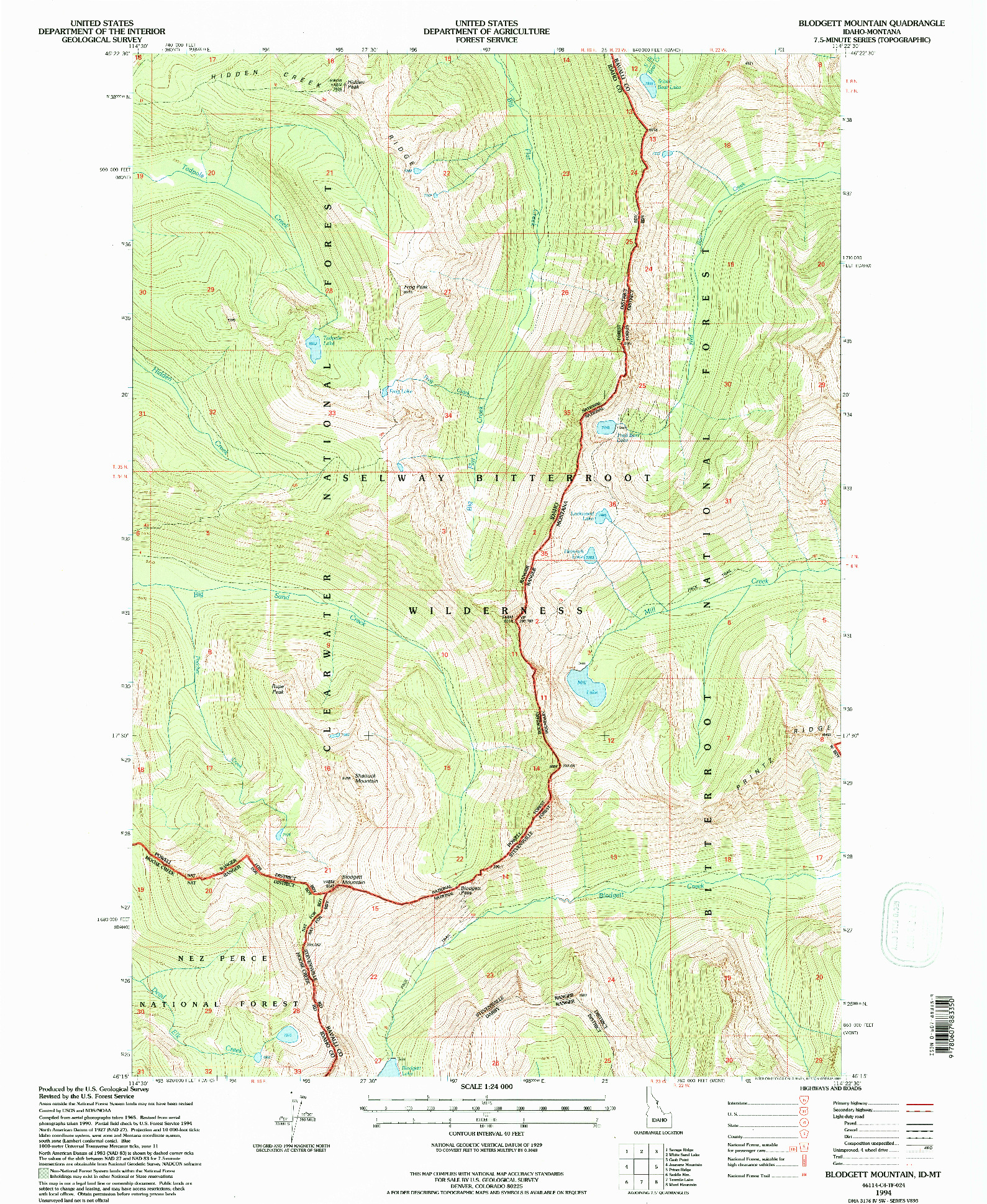 USGS 1:24000-SCALE QUADRANGLE FOR BLODGETT MOUNTAIN, ID 1994