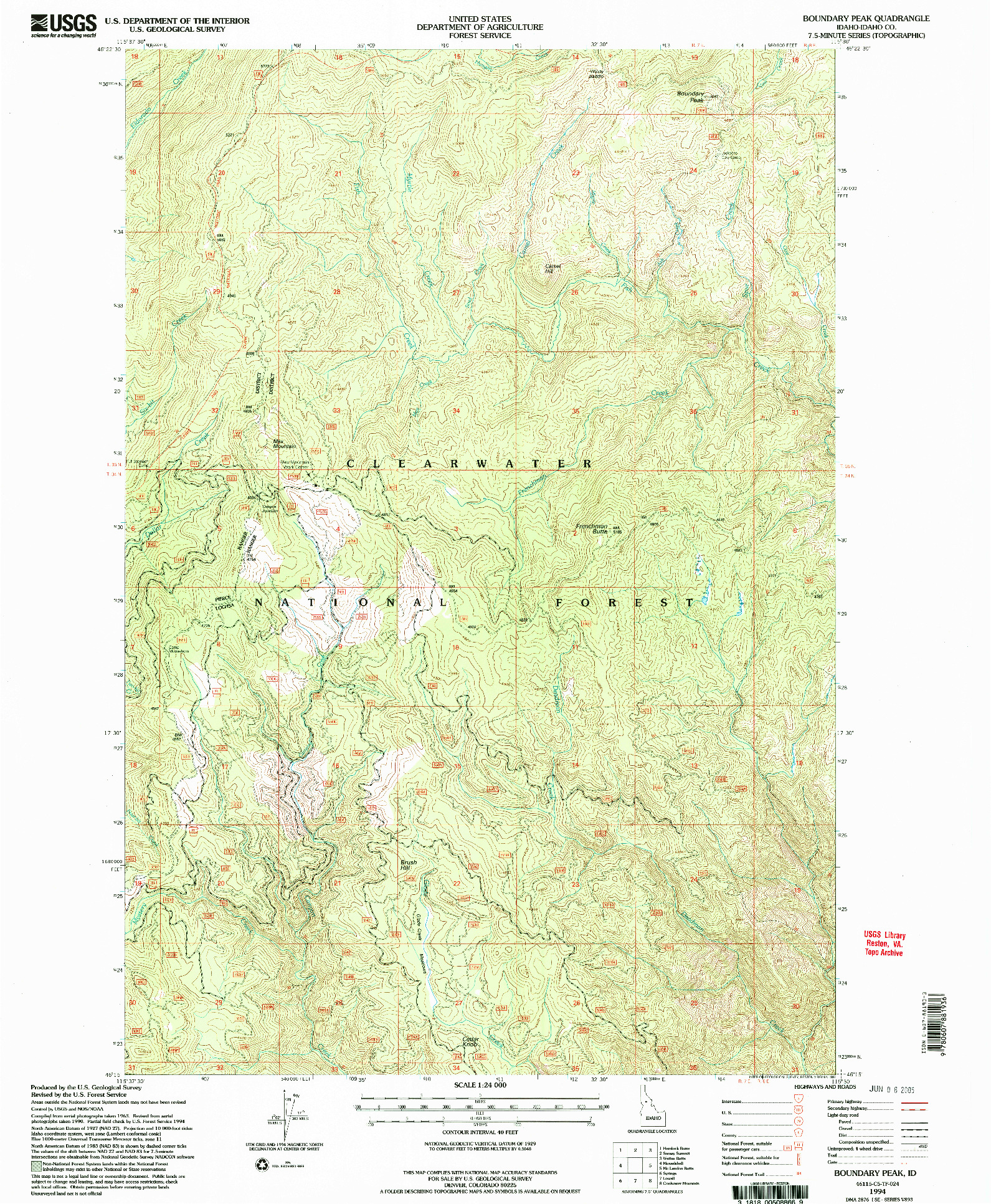 USGS 1:24000-SCALE QUADRANGLE FOR BOUNDARY PEAK, ID 1994