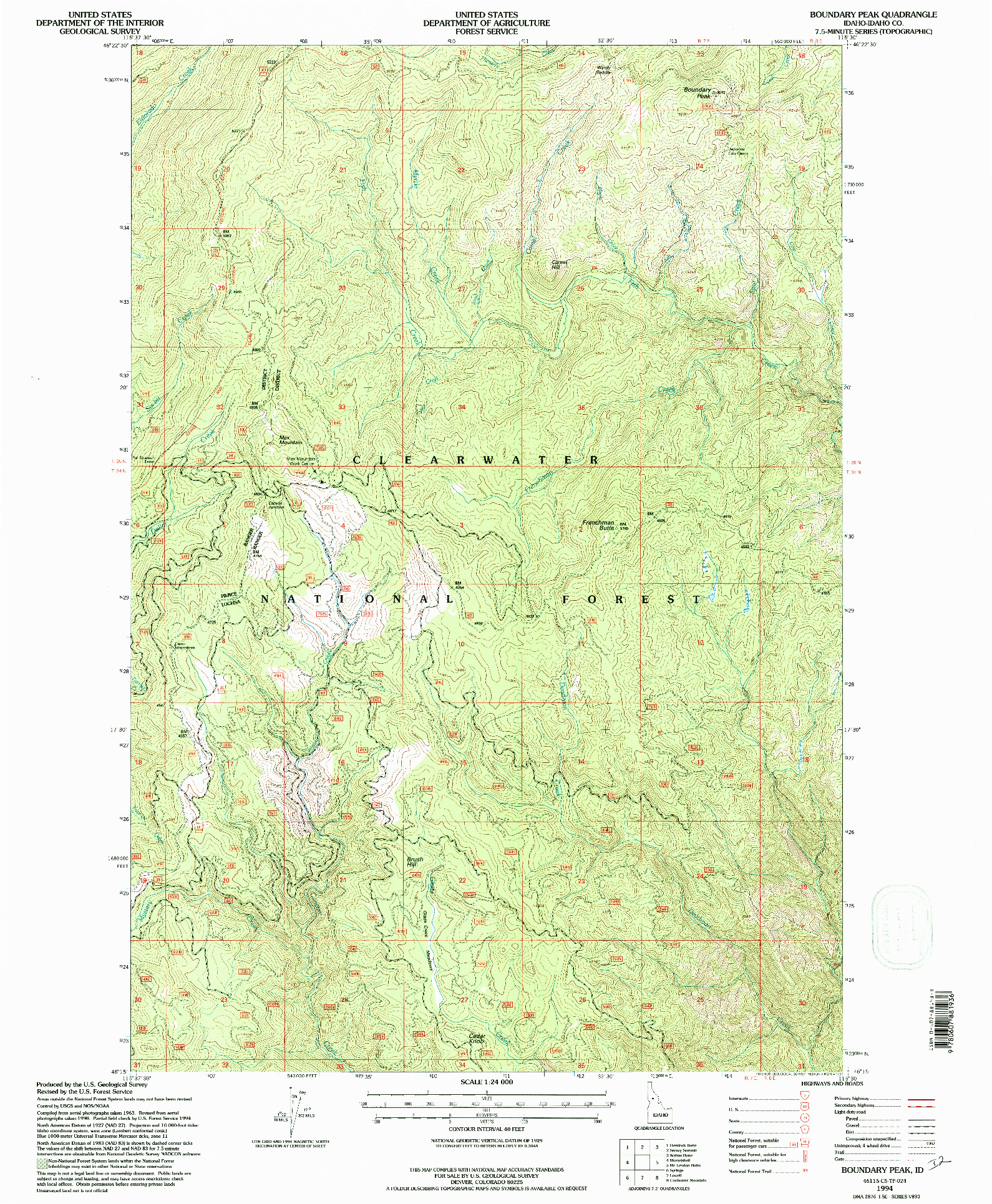 USGS 1:24000-SCALE QUADRANGLE FOR BOUNDARY PEAK, ID 1994