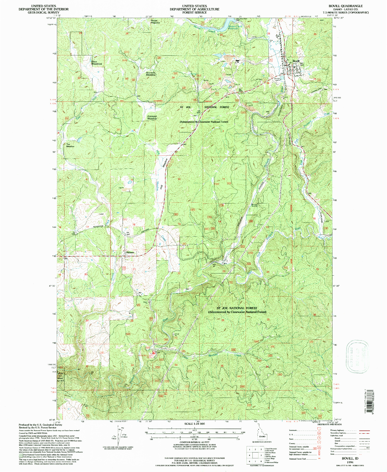 USGS 1:24000-SCALE QUADRANGLE FOR BOVILL, ID 1994