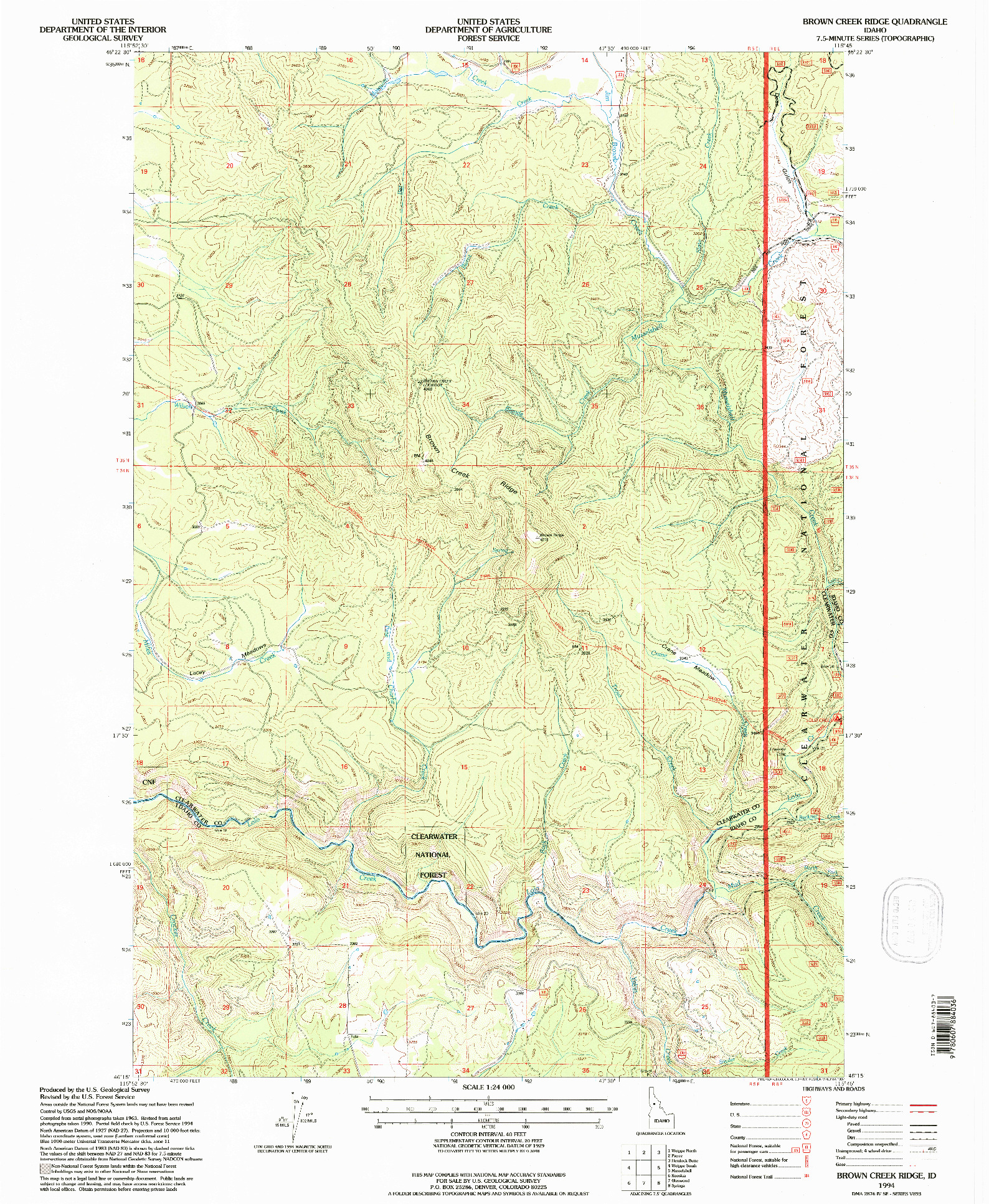USGS 1:24000-SCALE QUADRANGLE FOR BROWN CREEK RIDGE, ID 1994
