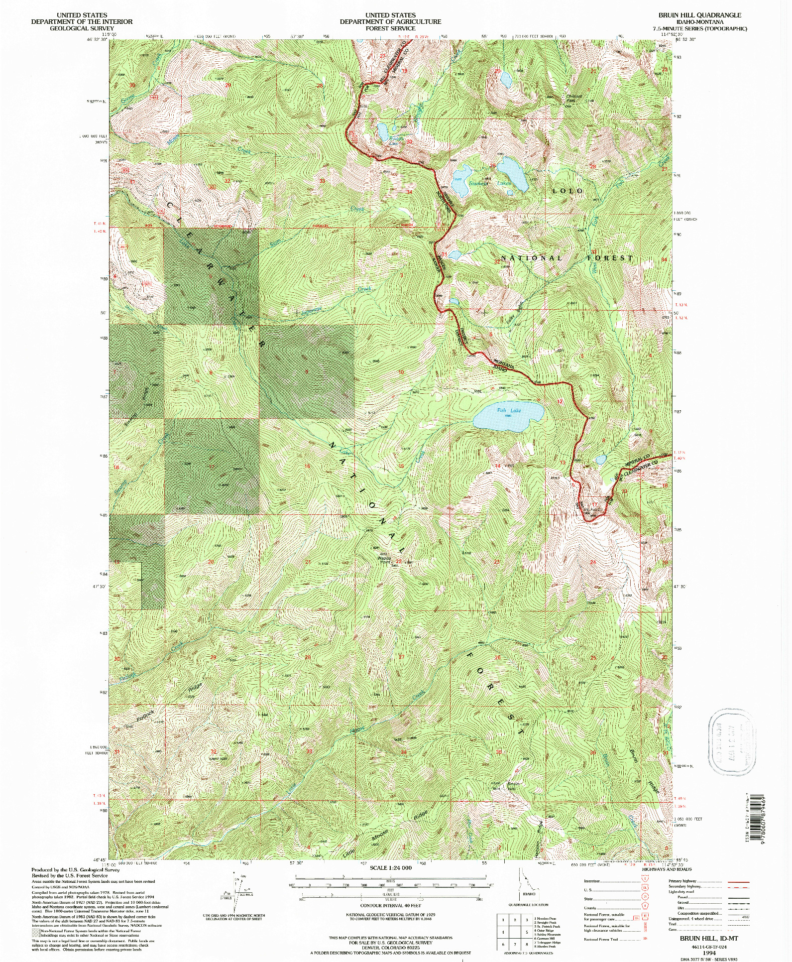 USGS 1:24000-SCALE QUADRANGLE FOR BRUIN HILL, ID 1994