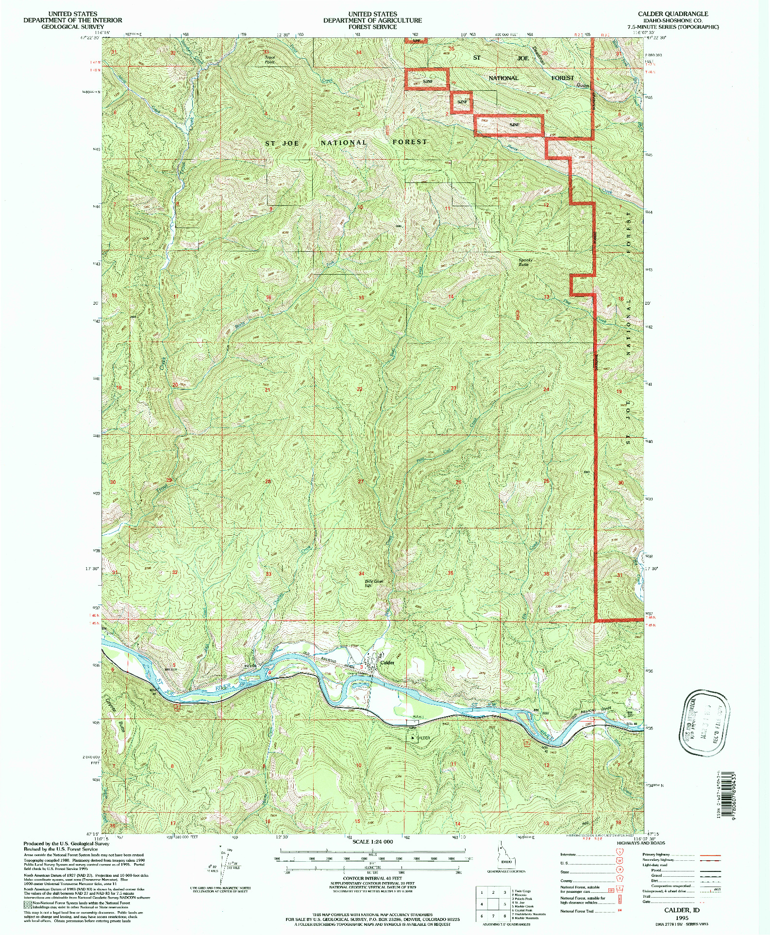 USGS 1:24000-SCALE QUADRANGLE FOR CALDER, ID 1995