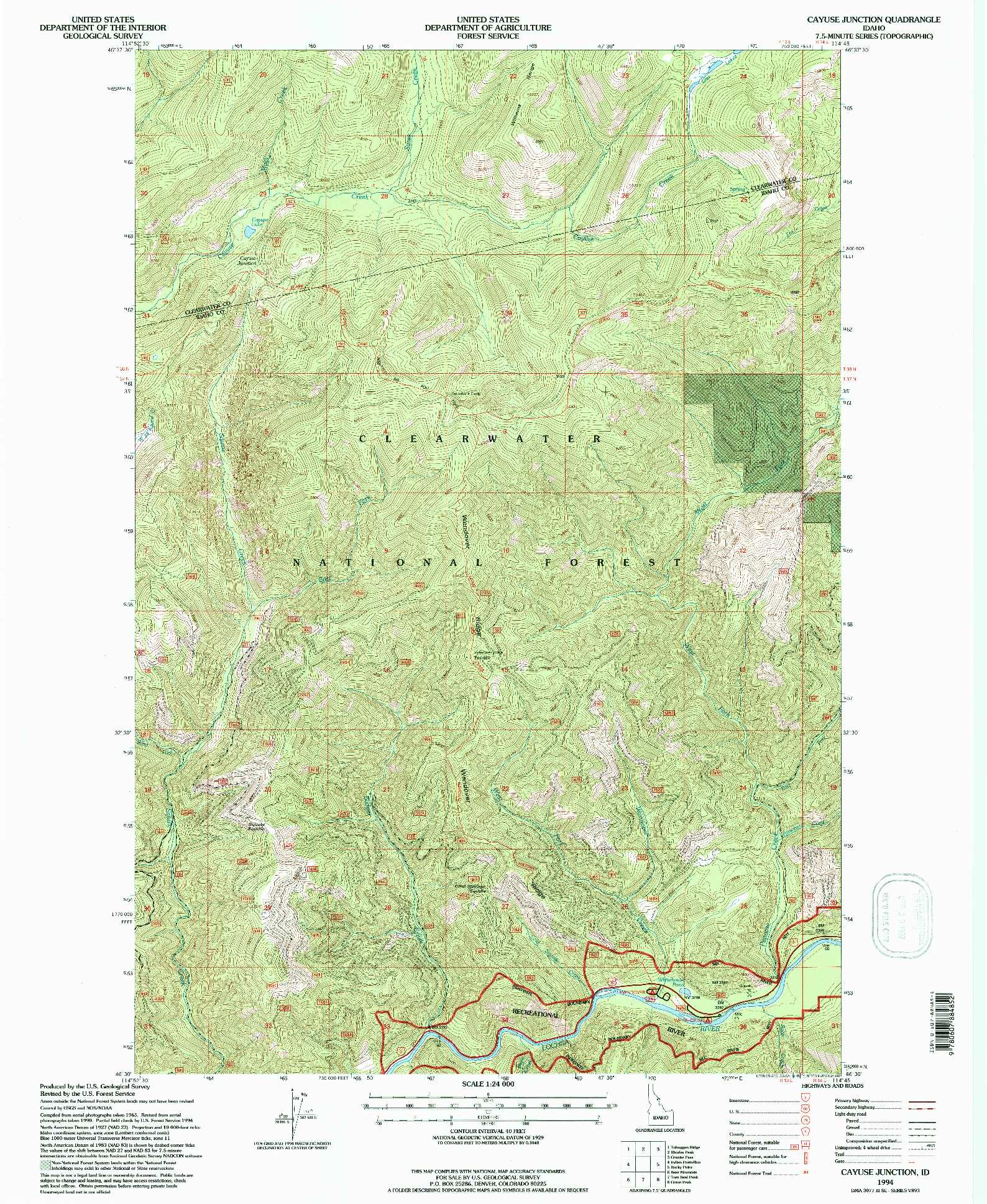 USGS 1:24000-SCALE QUADRANGLE FOR CAYUSE JUNCTION, ID 1994