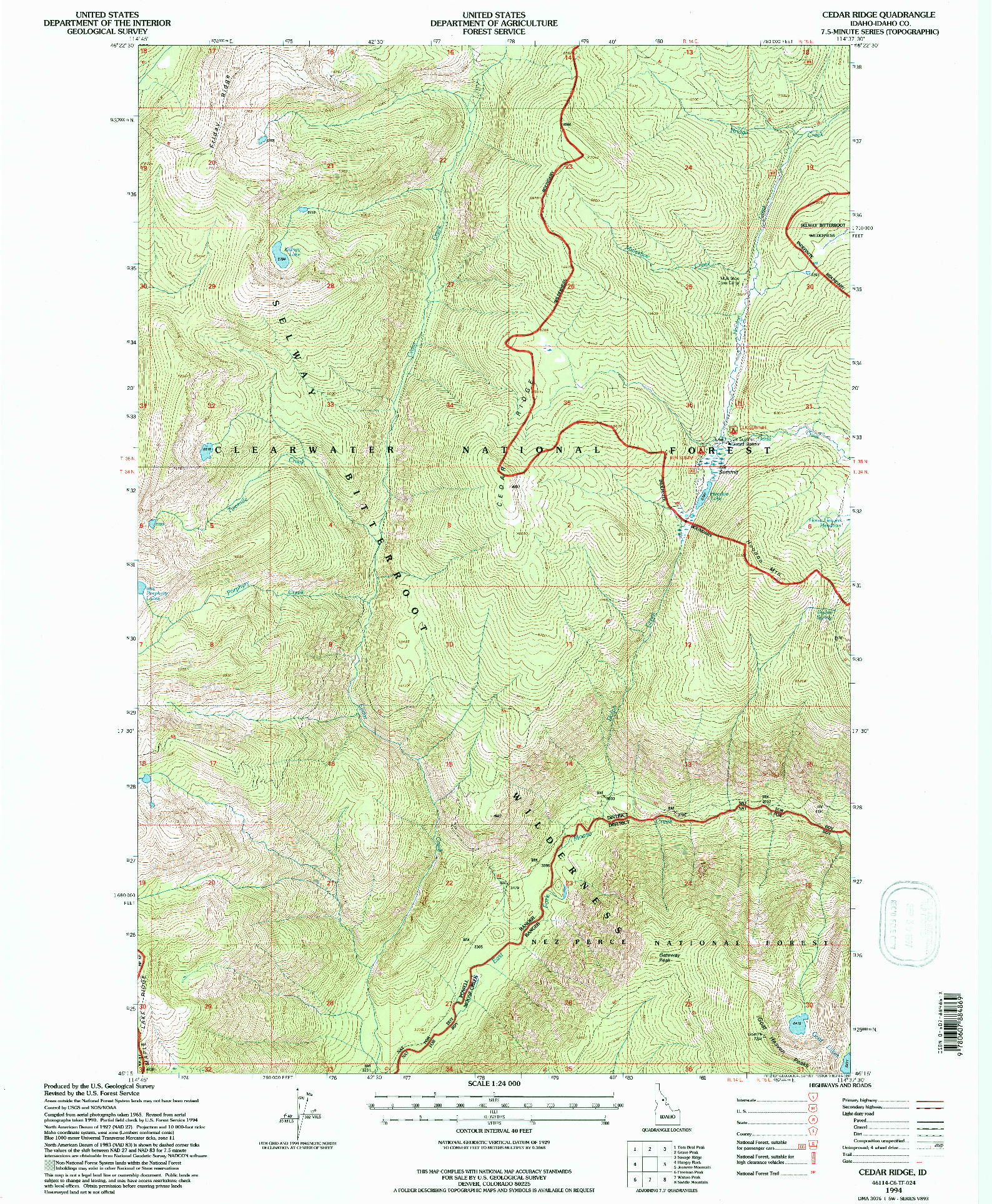 USGS 1:24000-SCALE QUADRANGLE FOR CEDAR RIDGE, ID 1994