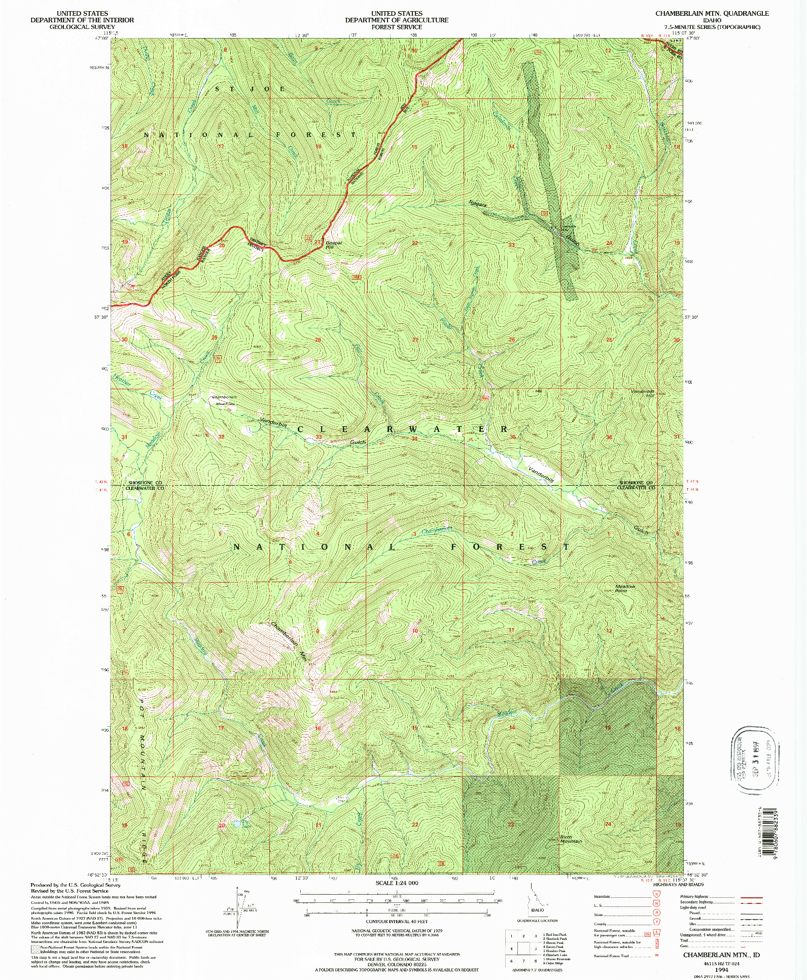 USGS 1:24000-SCALE QUADRANGLE FOR CHAMBERLAIN MTN, ID 1994