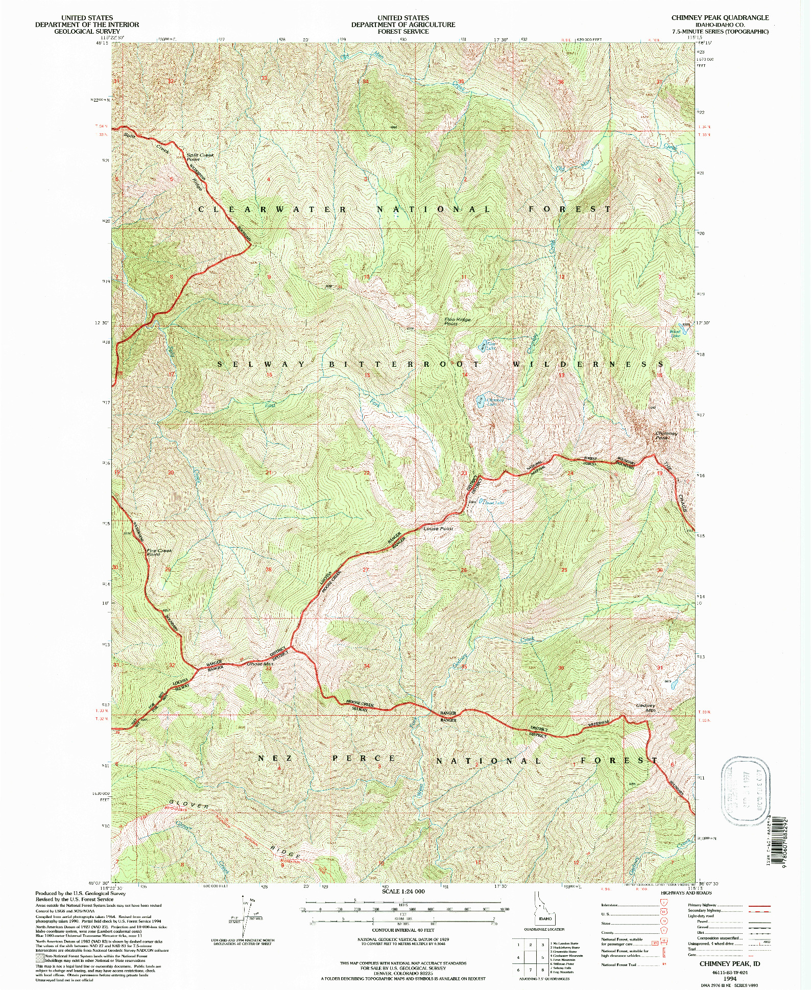 USGS 1:24000-SCALE QUADRANGLE FOR CHIMNEY PEAK, ID 1994